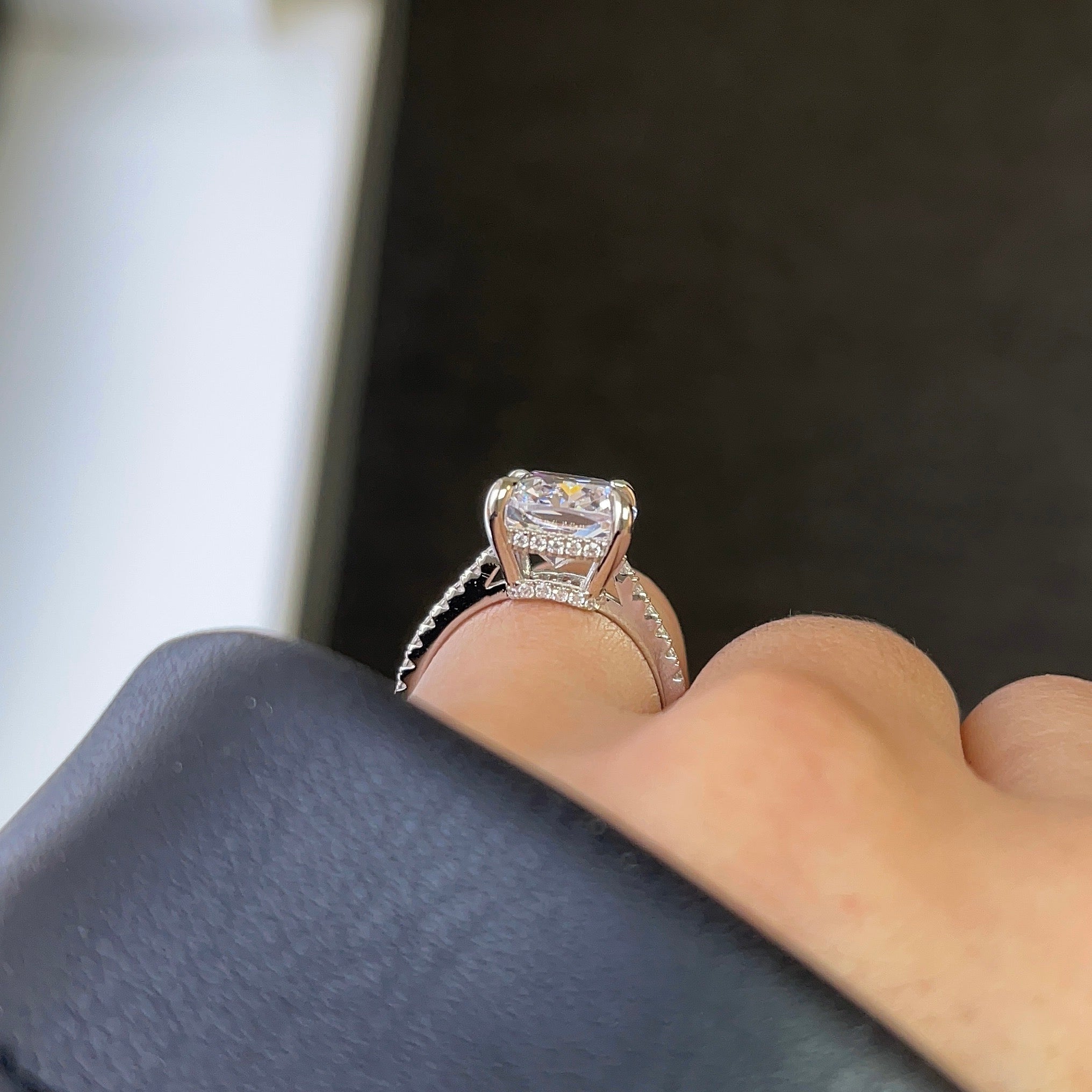 6.0ct Cuhsion Cut Moissanite Lab Diamond Accented Engagement Ring