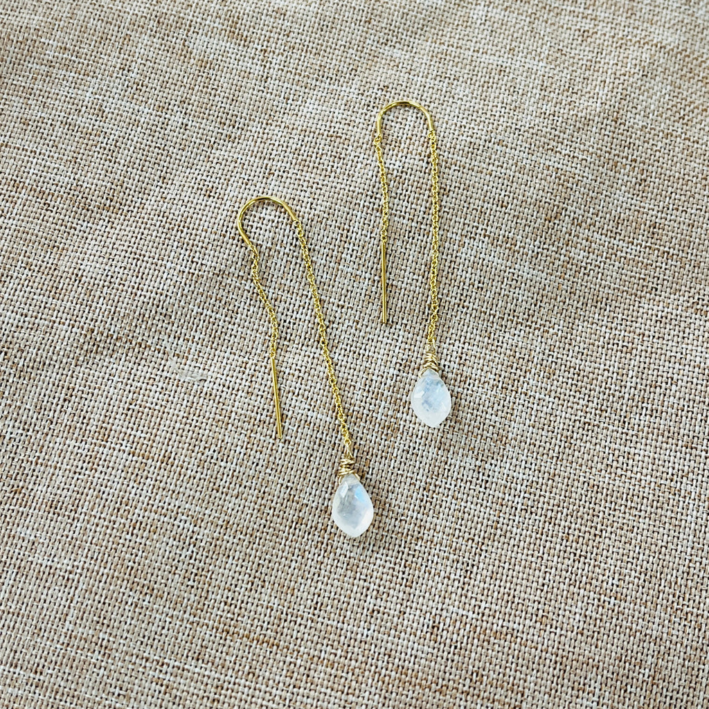 RAINBOW MOONSTONE GEM THREADER EARRINGS