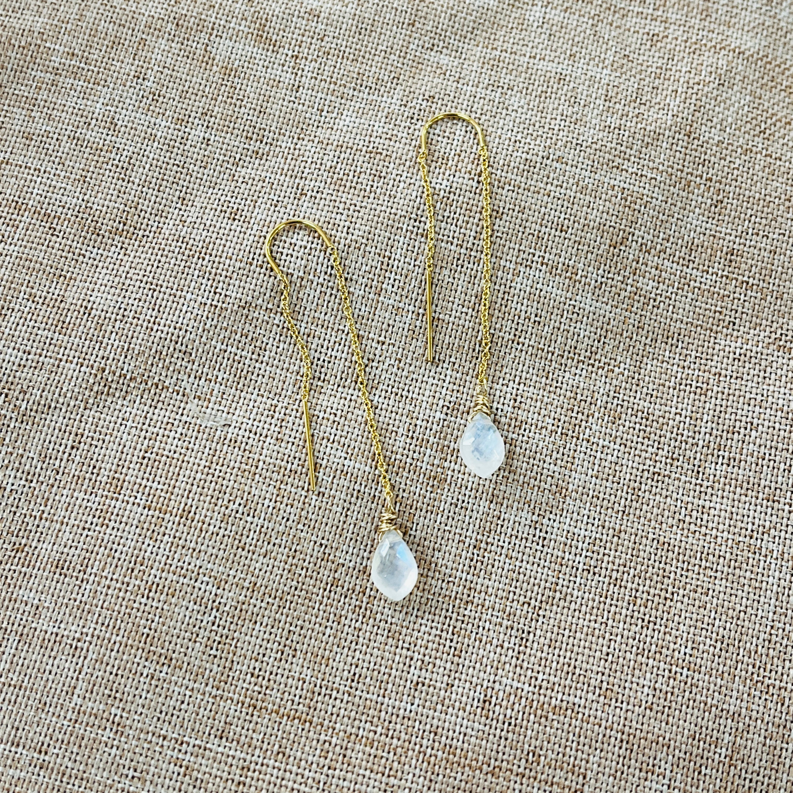 RAINBOW MOONSTONE GEM THREADER EARRINGS