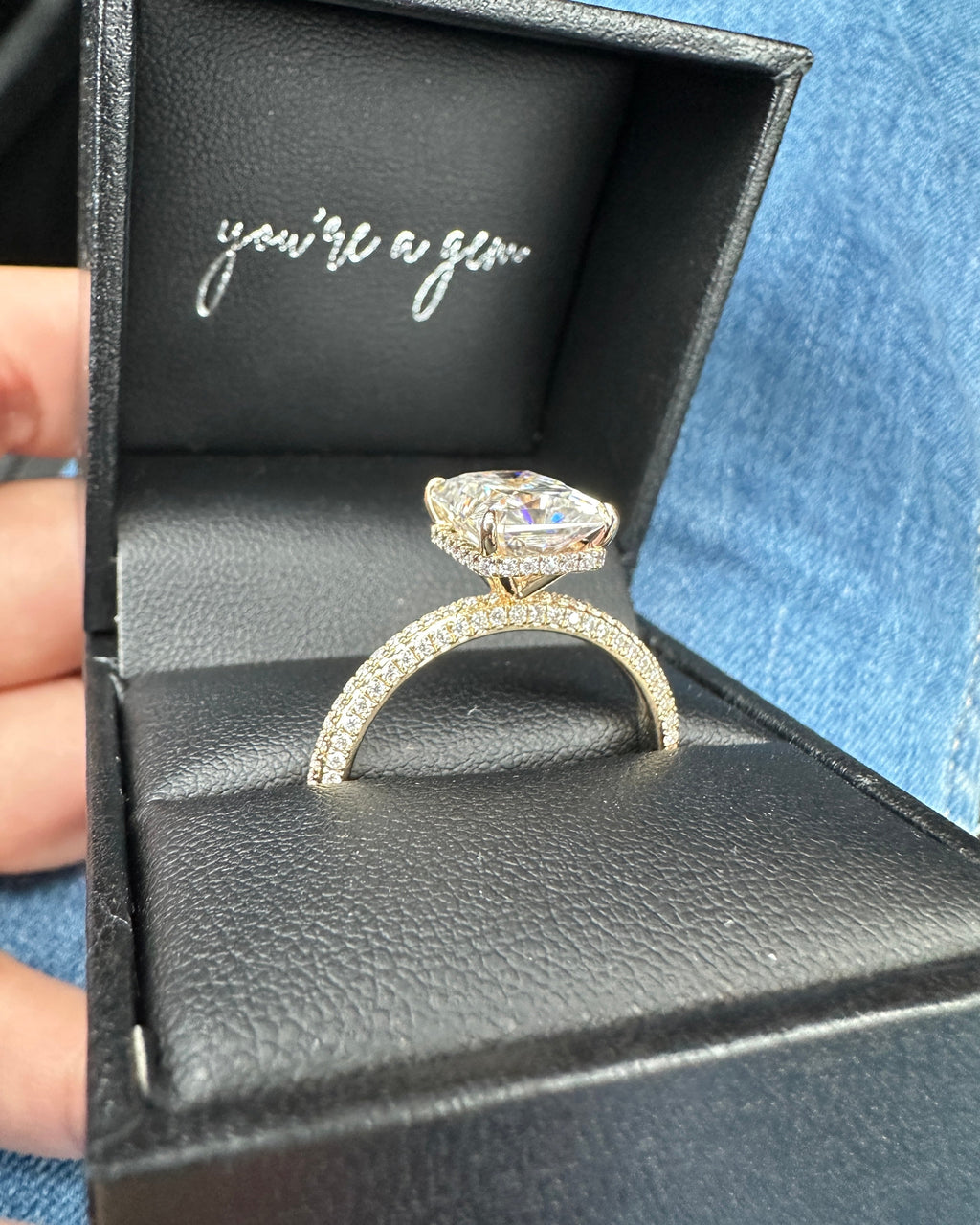 3.0ct Emerald Cut Moissanite Diamond Pavè Three Row Band Engagement Ring