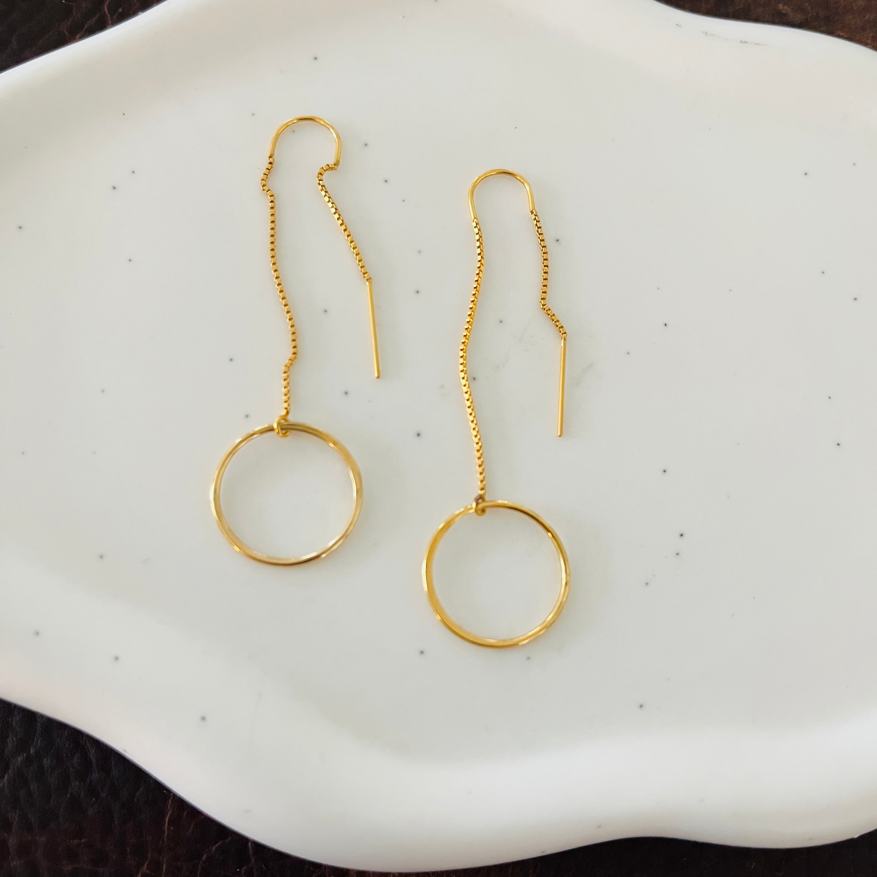 CIRCLE BOX THREADER EARRINGS