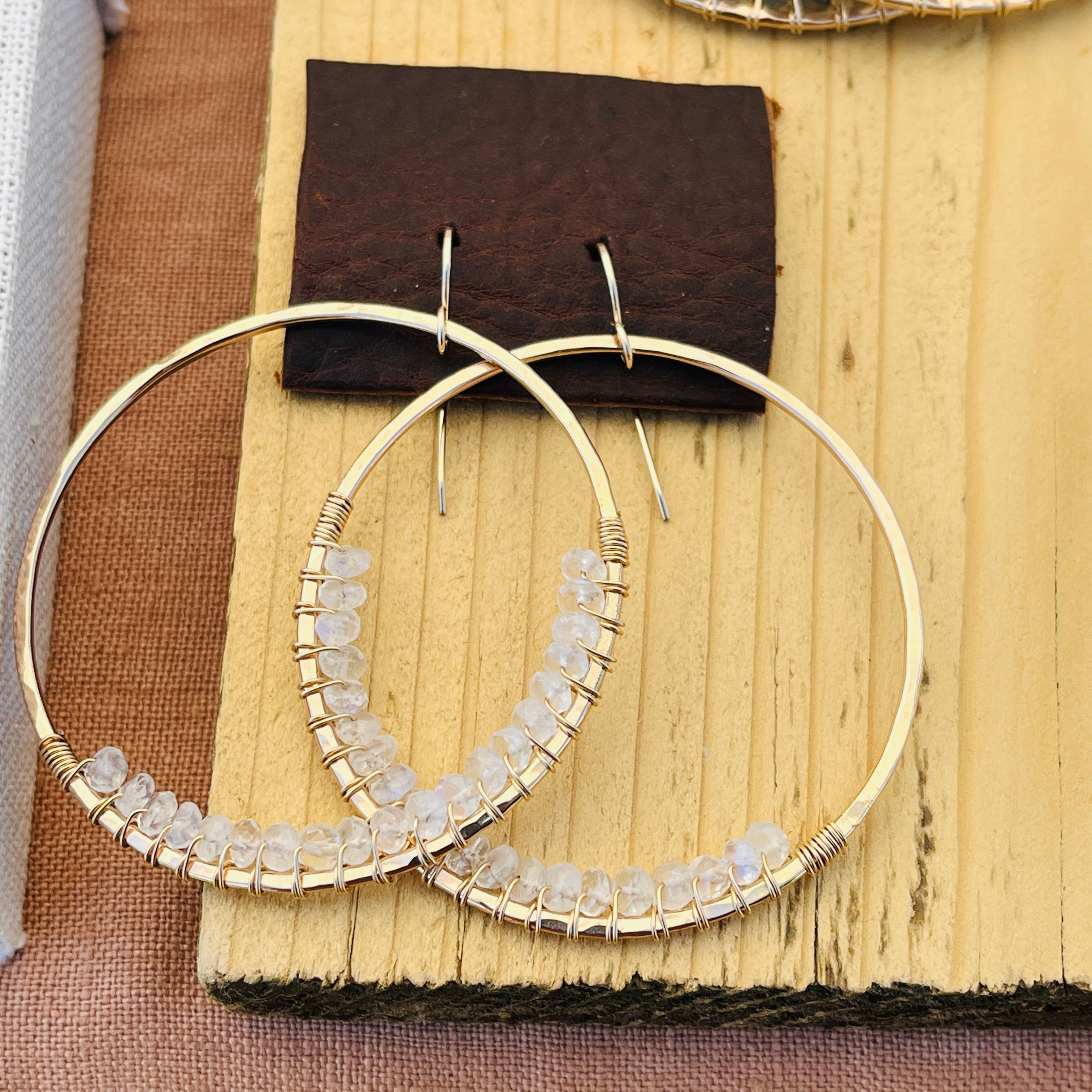 RAINBOW MOONSTONE HOOP EARRINGS