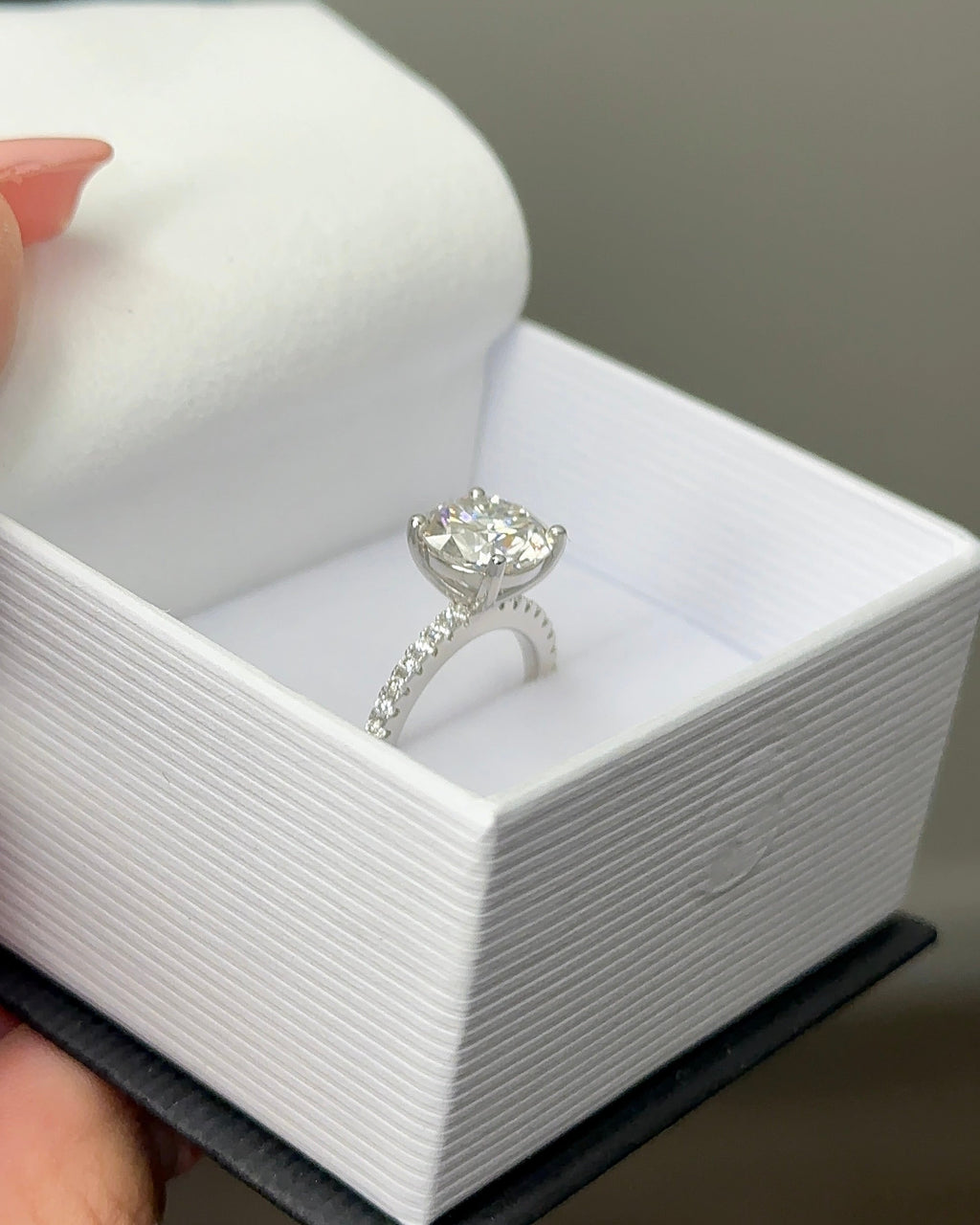 3.0ct Round Cut Moissanite Accented Engagement Ring