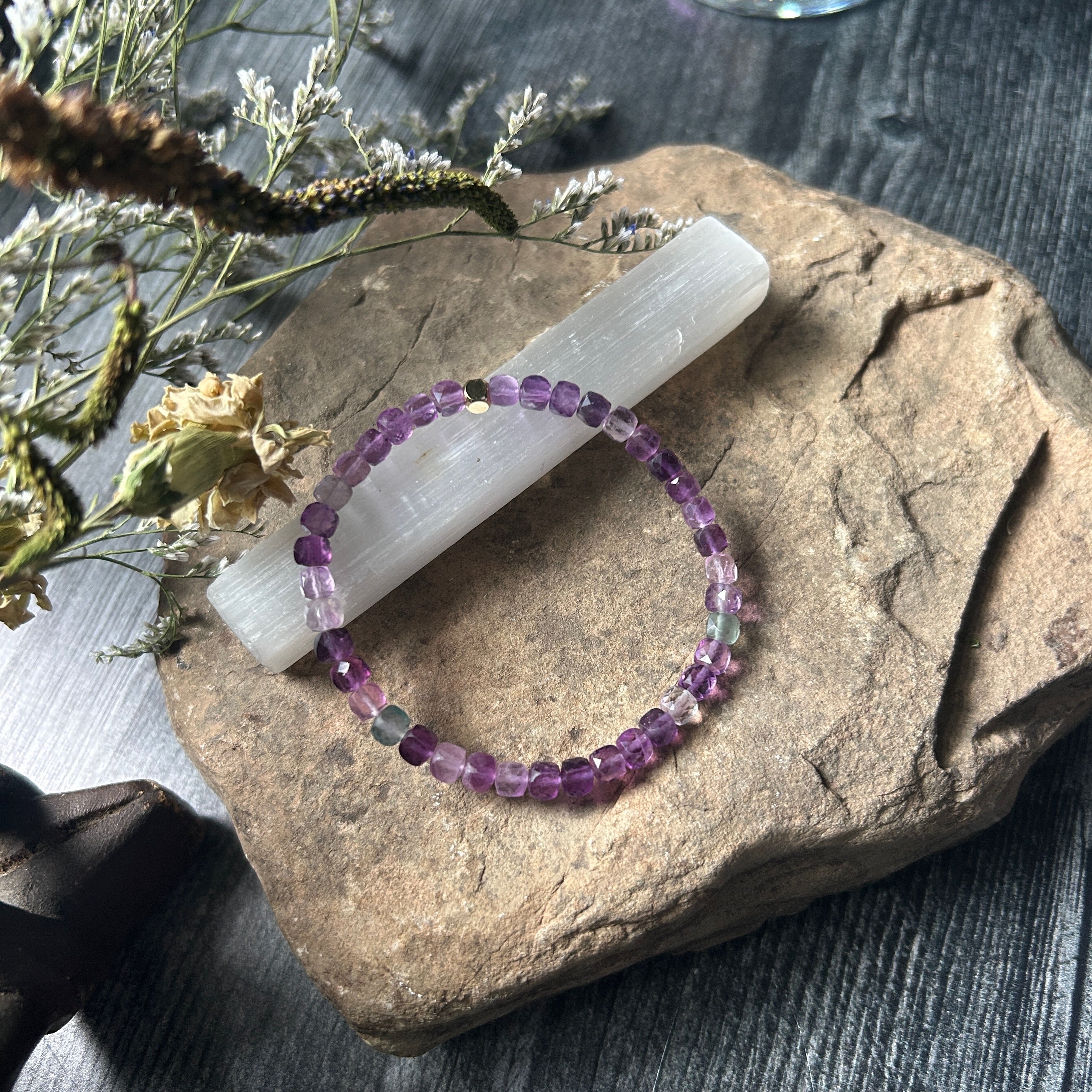 Purple Fluorite Cube Bracelet - Subtle Radiance Collection