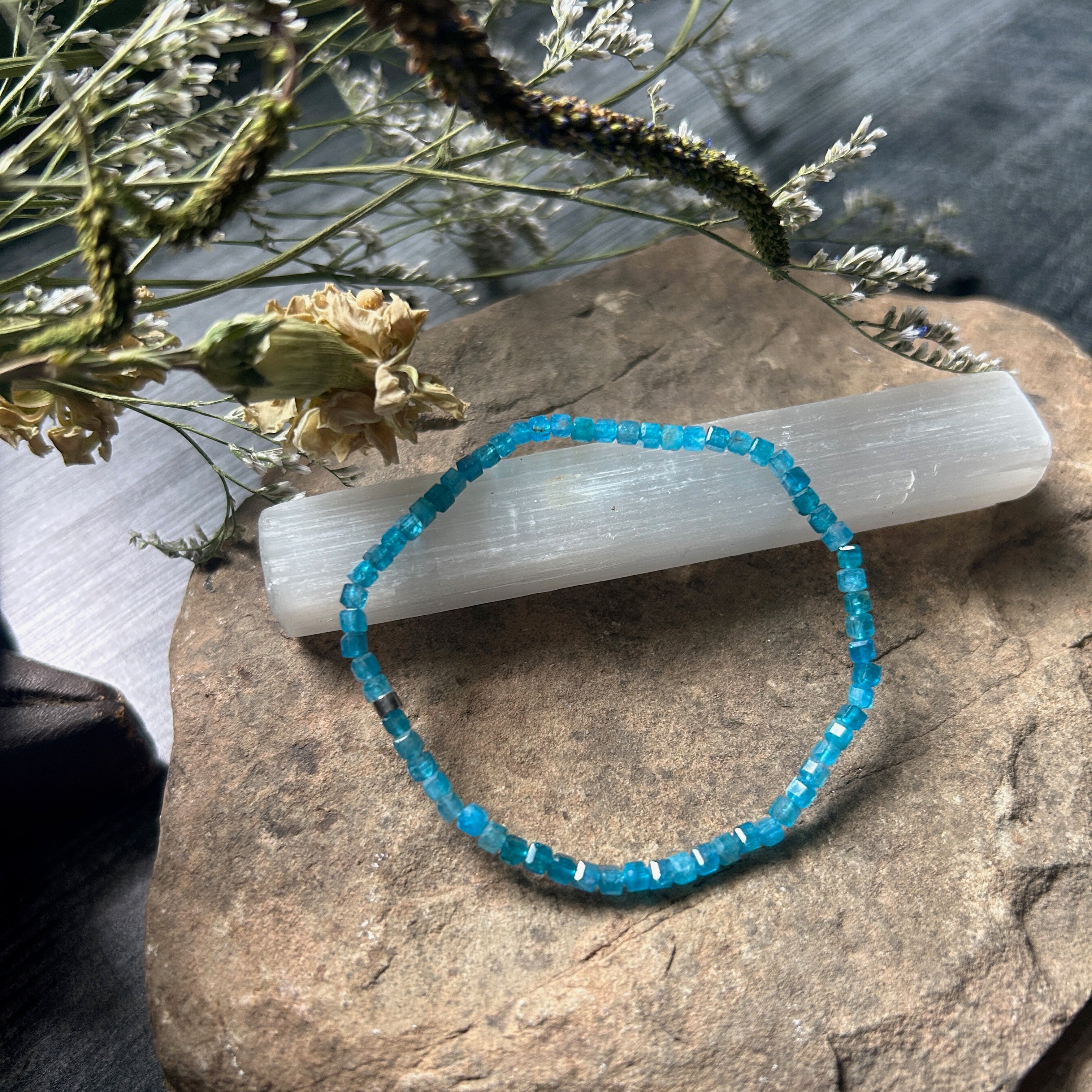 Blue Apatite Cube Bracelet - Subtle Radiance Collection