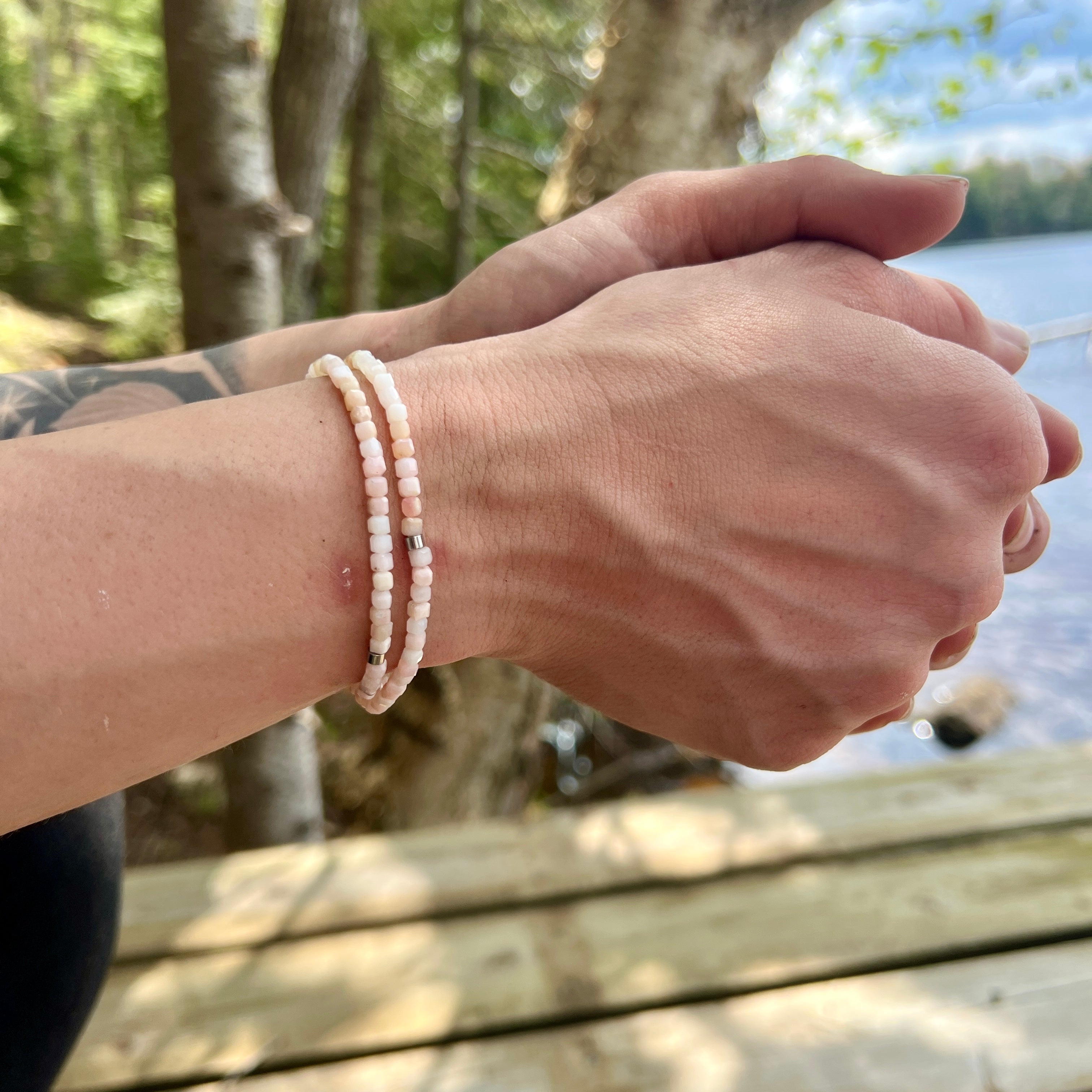 Pink Opal Cube Bracelet - Subtle Radiance Collection