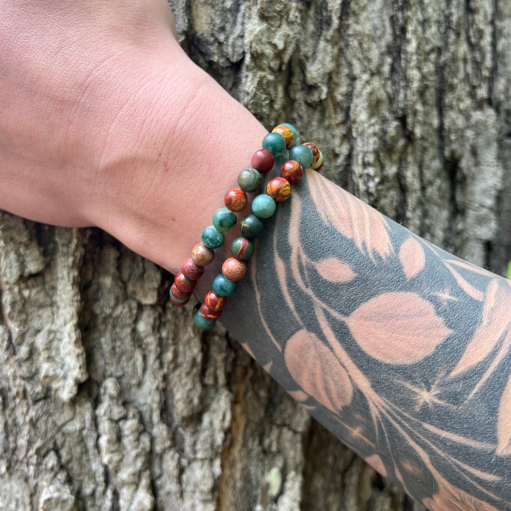 Redwoods Bracelet - Red Creek Jasper + Moss Agate
