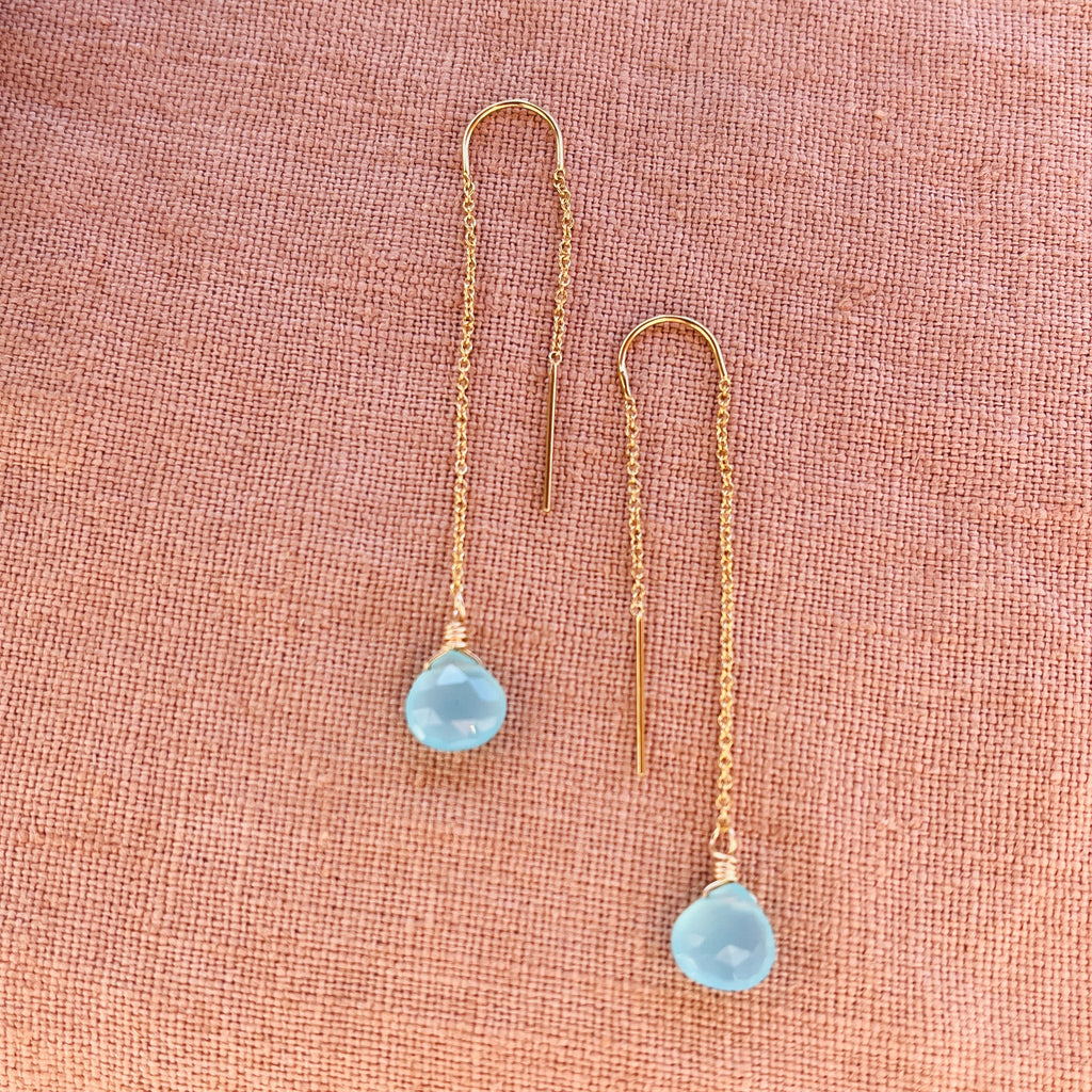 AQUA CHALCEDONY THREADER EARRINGS