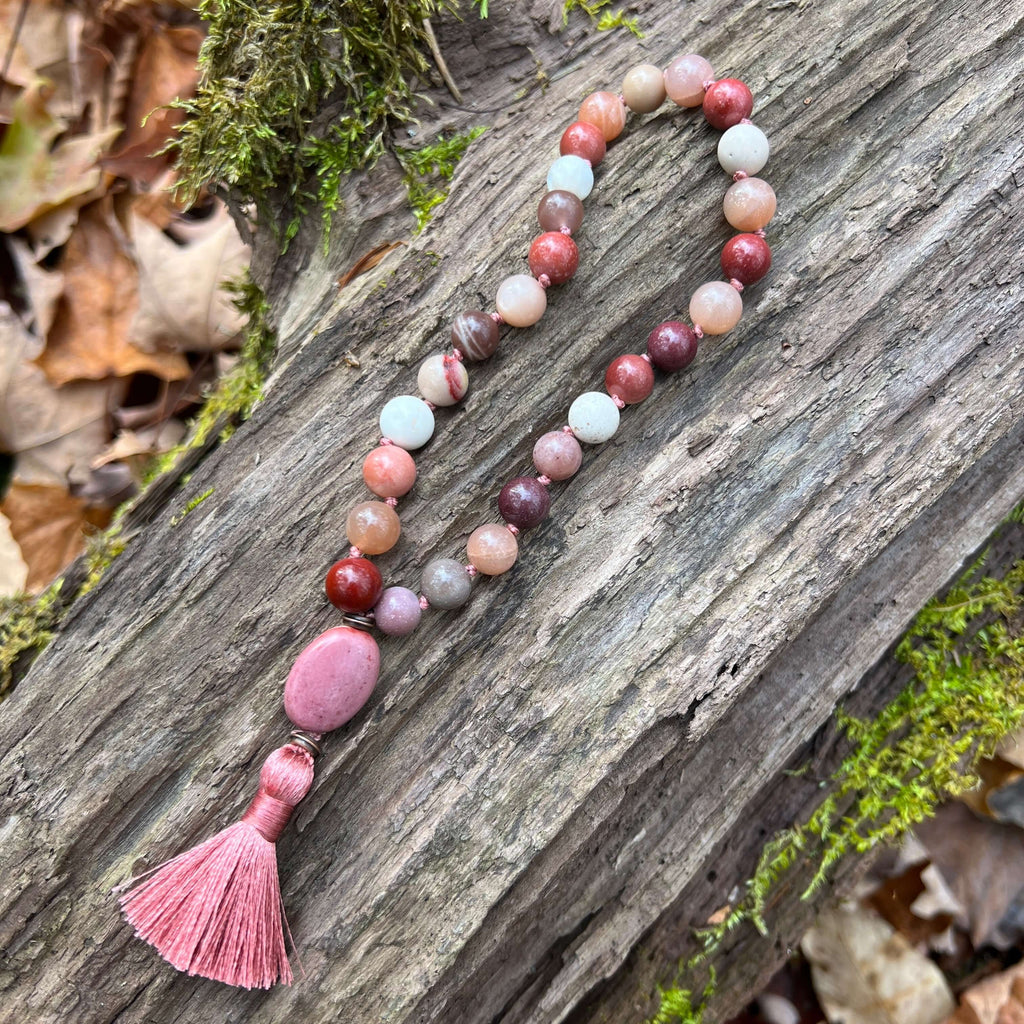 Rooted Connection Meditation Mala – 27 Beads of Moonstone & Mookaite