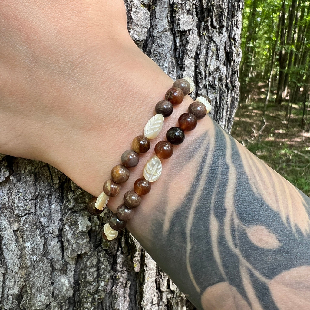 Falling Light Bracelet - Mother of Pearl + Wood Opal