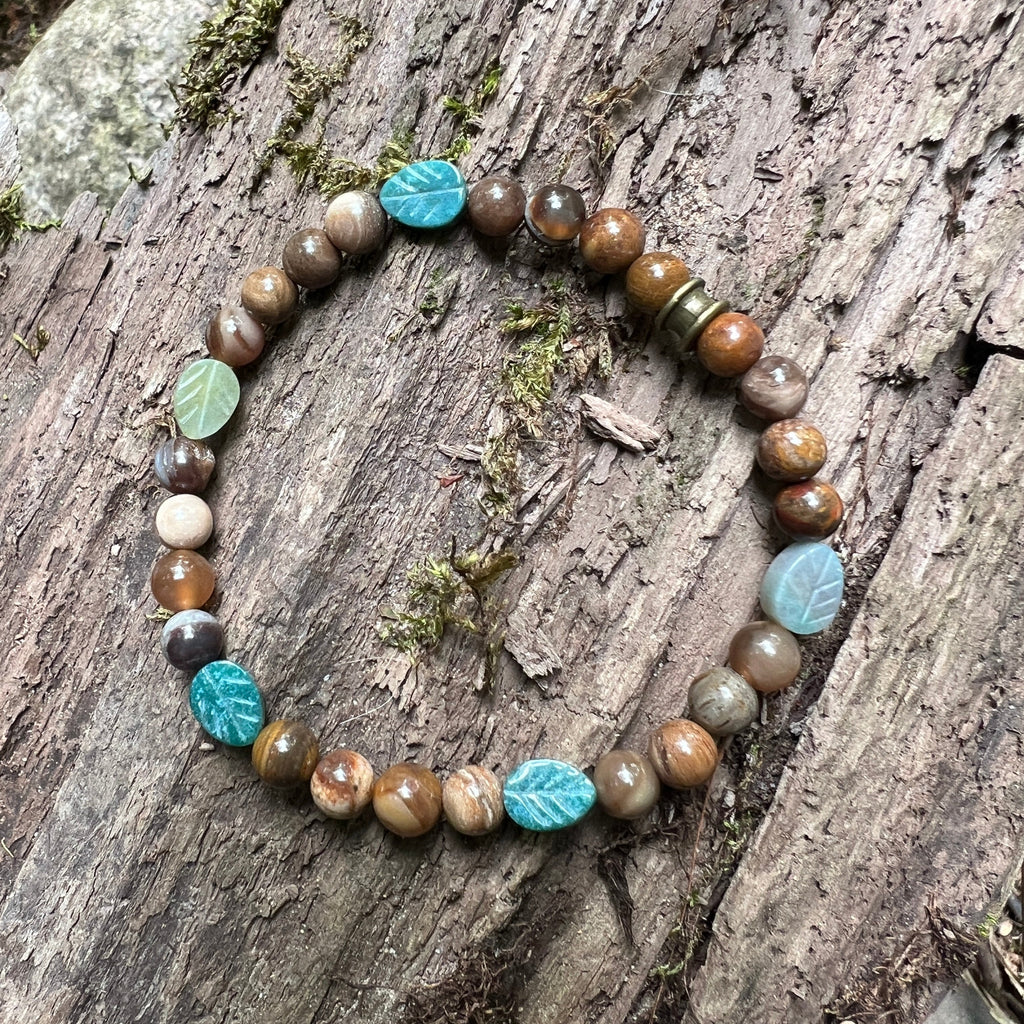 Turning Leaves Bracelet - Agate + Wood Opal