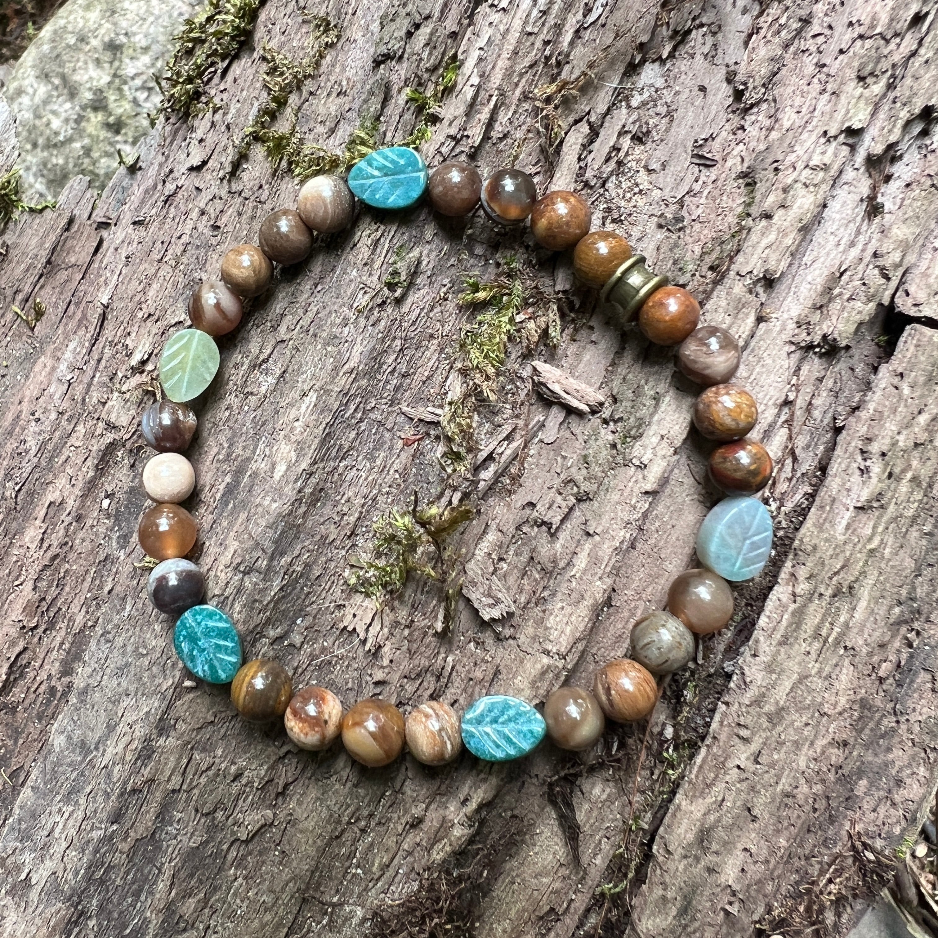 Turning Leaves Bracelet - Agate + Wood Opal