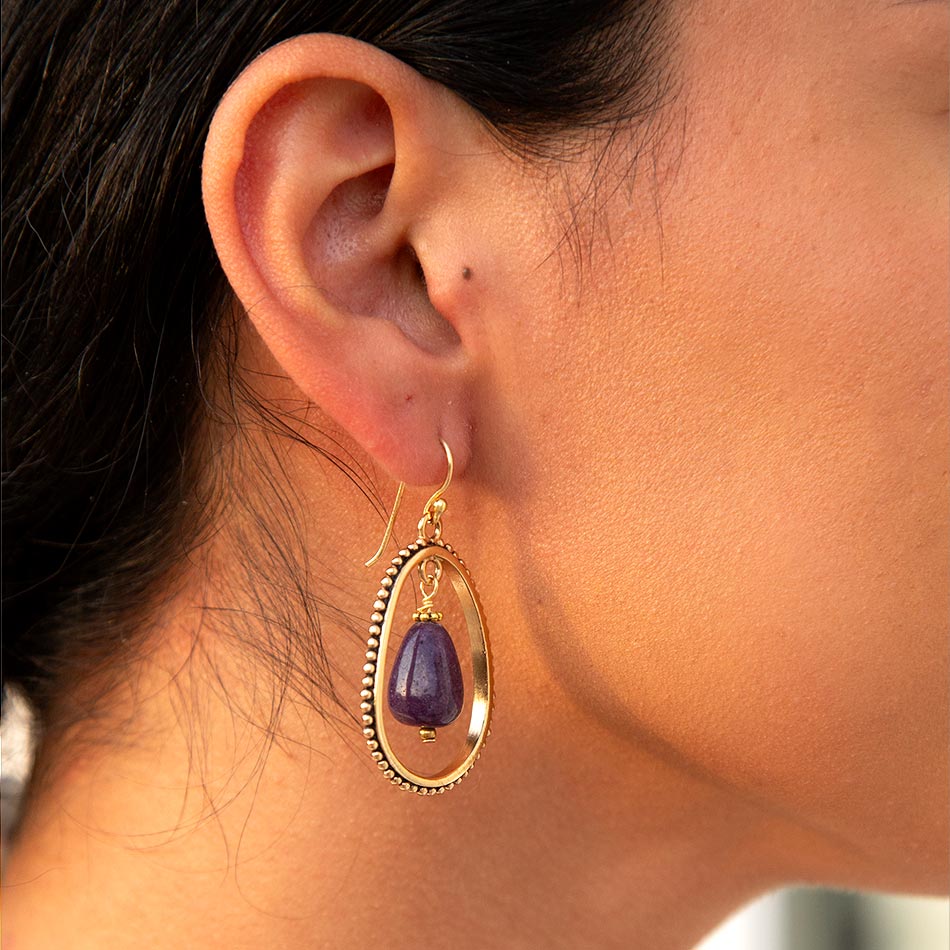 Inline Purple Jade Drop Golden Earrings
