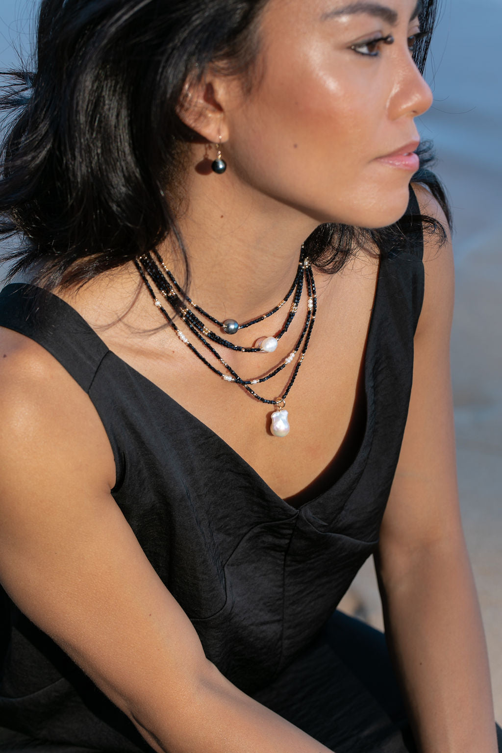 Gold Tahitian Pearl Drop Earrings - Alaula