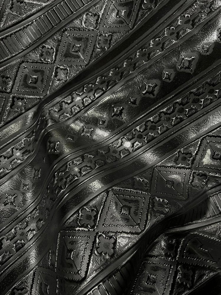 **Leather Narrow Oval Earrings in Black Navajo w/ Turquoise Accent 216a