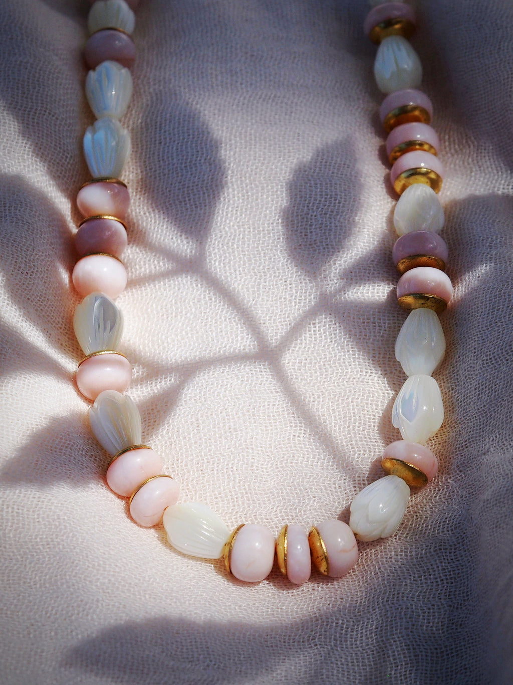 Pink Opal and Pikake Necklace - Aonani