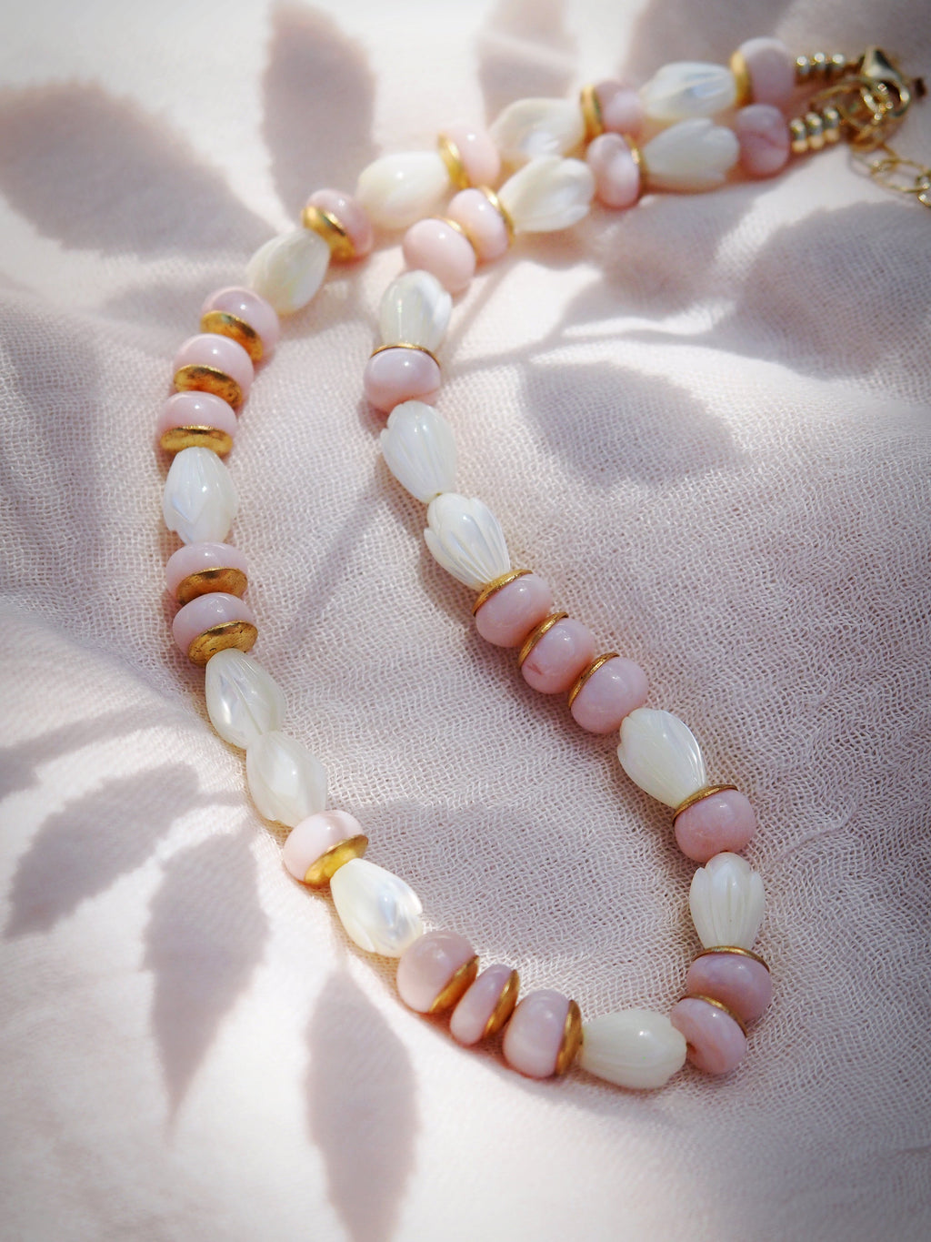 Pink Opal and Pikake Necklace - Aonani