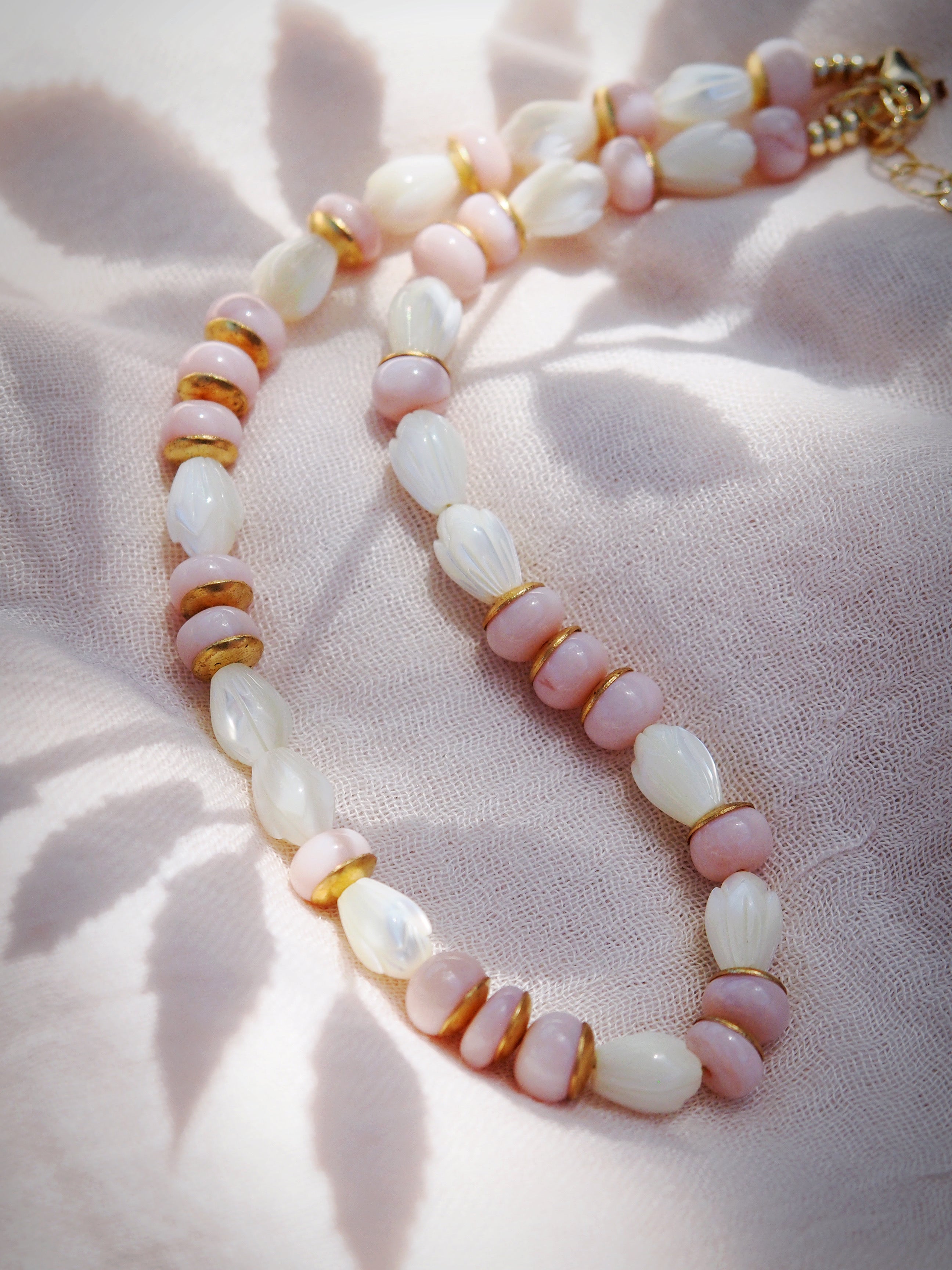 Pink Opal and Pikake Necklace - Aonani