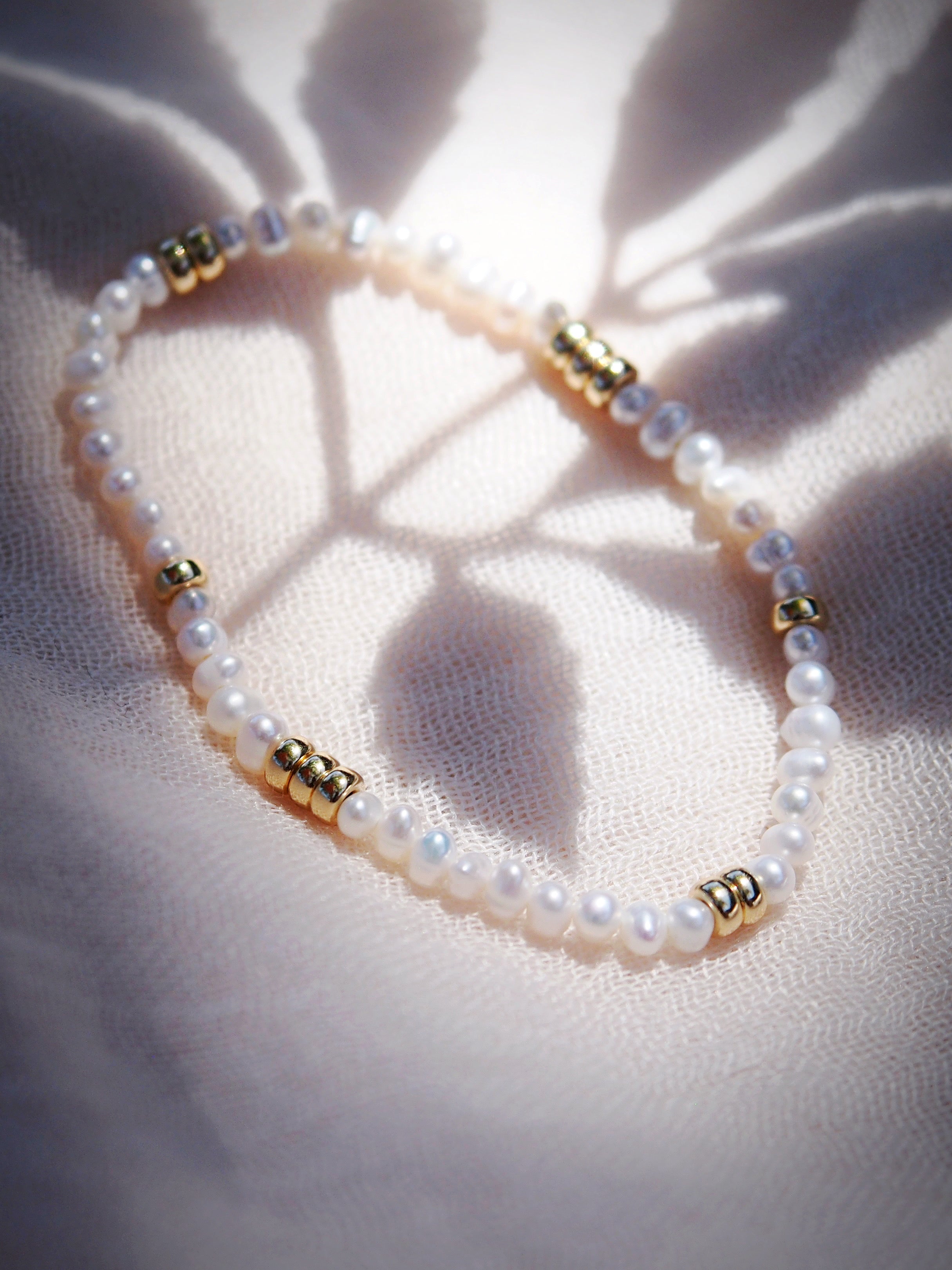 Dainty Gold and Pearl Stretchy Bracelet - Ailana