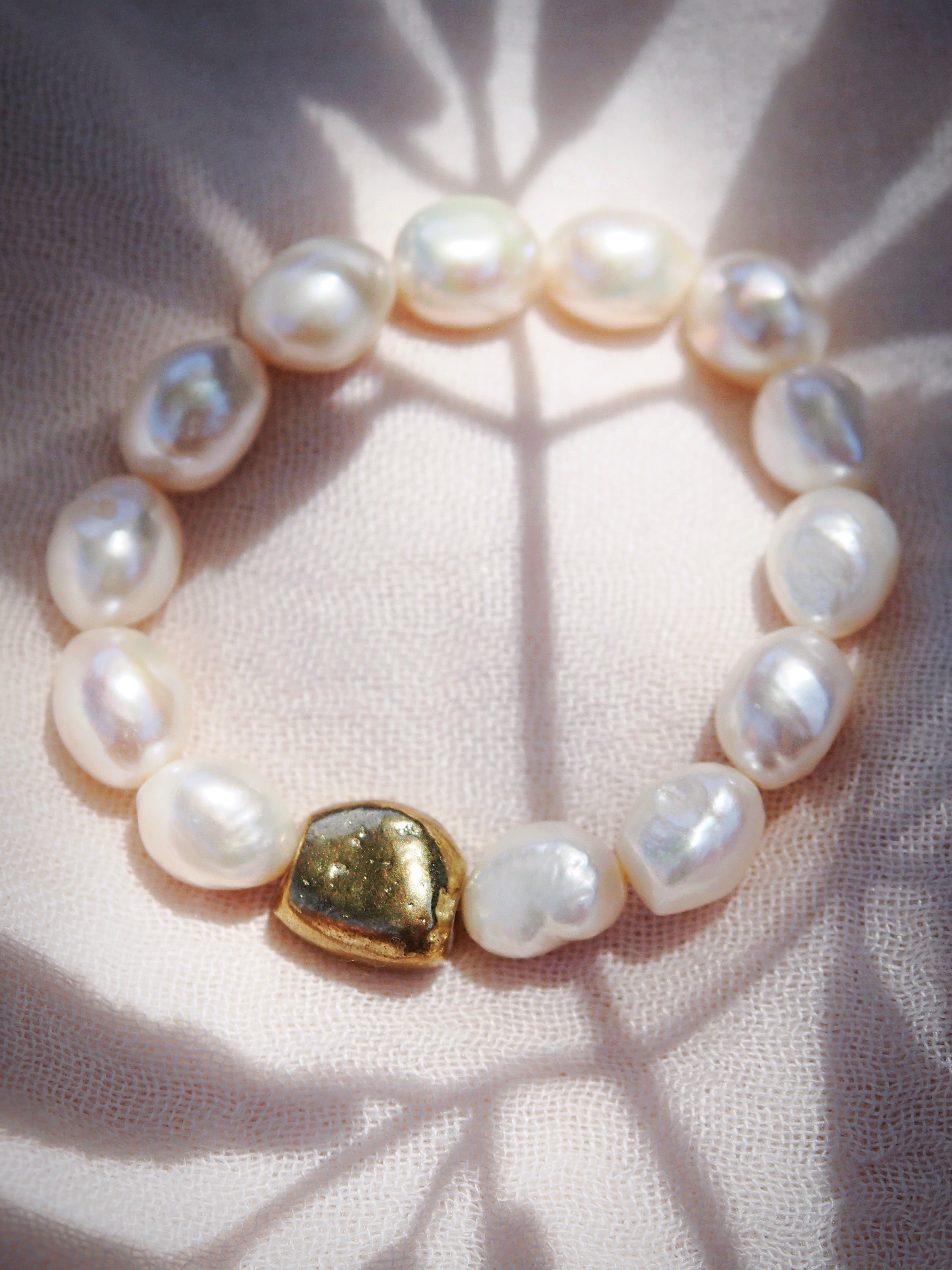 Sale - Stretchy Gold Nugget and Pearl Bracelet - Nohealani
