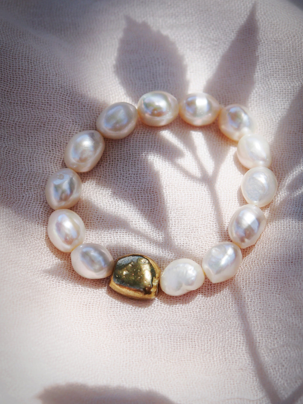 Sale - Stretchy Gold Nugget and Pearl Bracelet - Nohealani