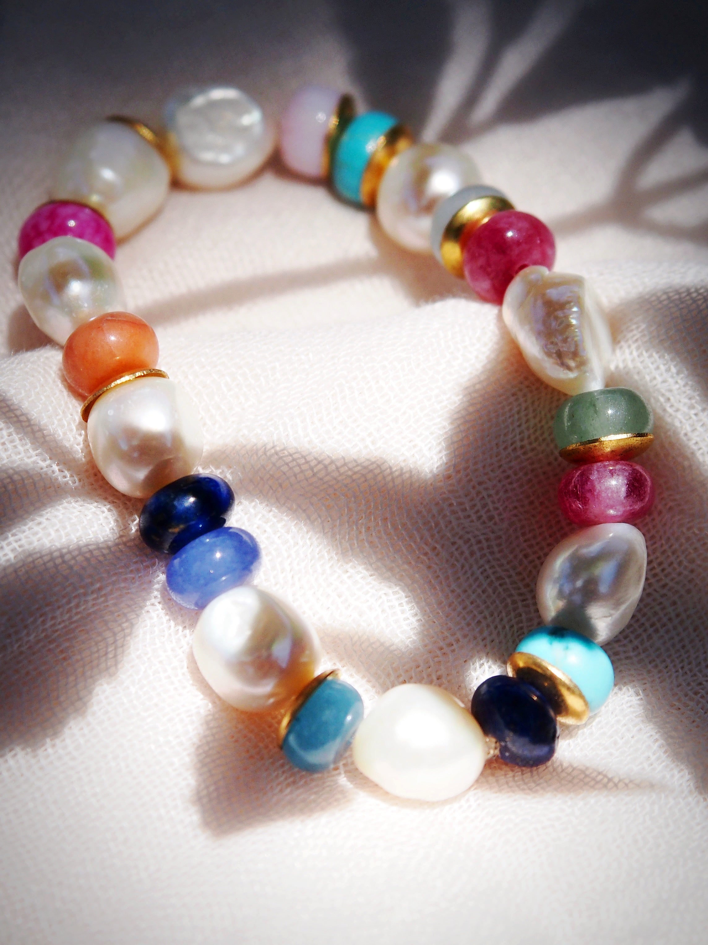 Sale - Stretchy Candy Gemstone and Pearl Bracelet - Momona