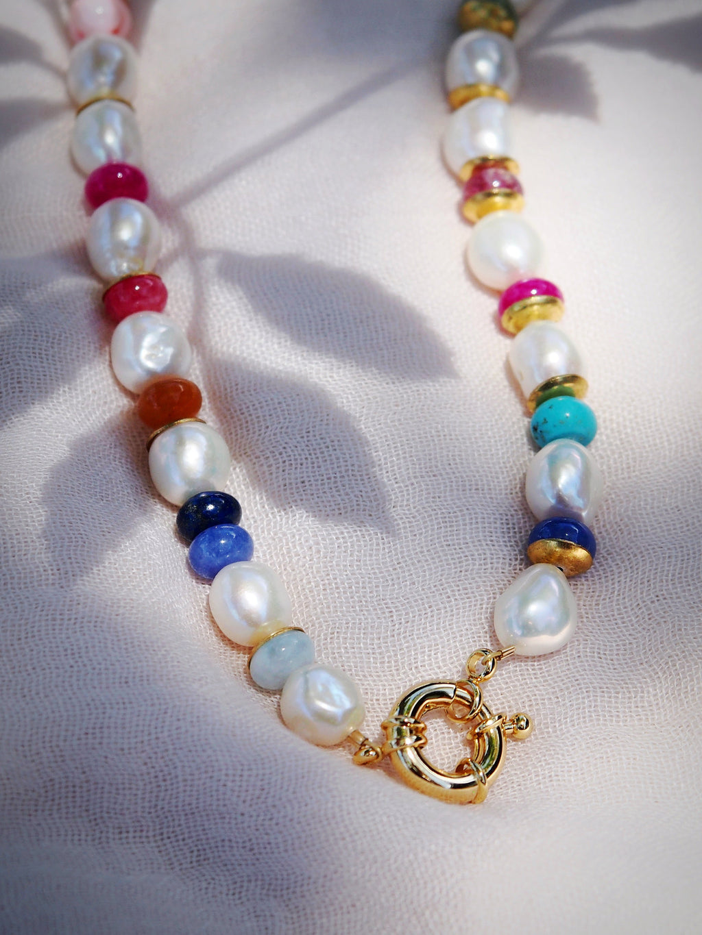 Sale - Chunky Candy Gemstone and Pearl Necklace - Momona