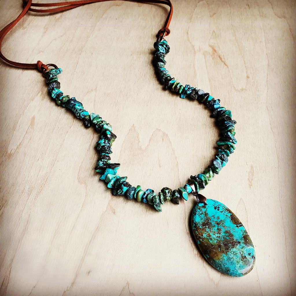 Natural Turquoise Chunky Necklace with Large Natural Pendant 250f