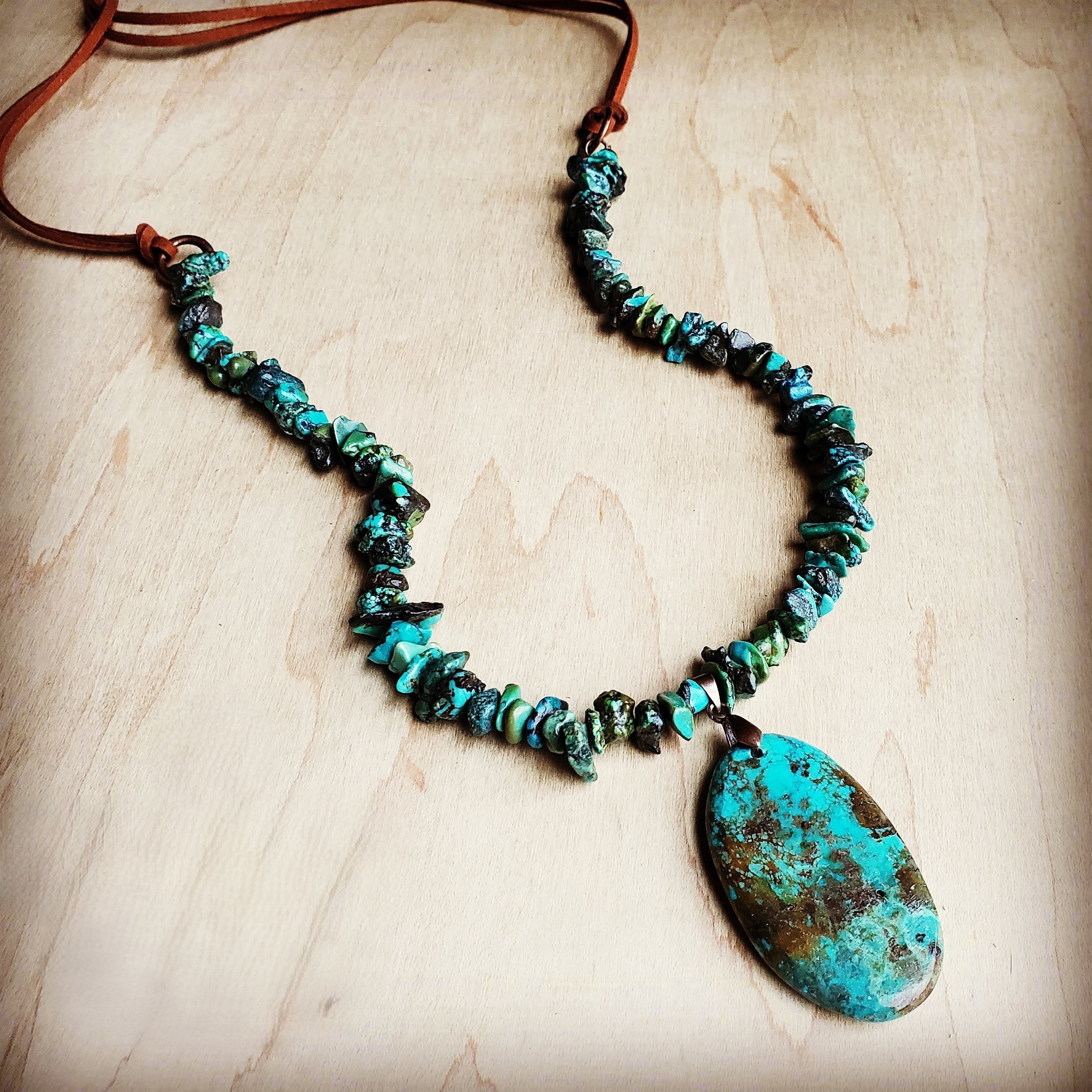 Natural Turquoise Chunky Necklace with Large Natural Pendant 250f