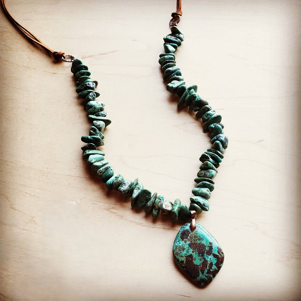 Natural Turquoise Chunky Necklace with Large Natural Pendant 250f