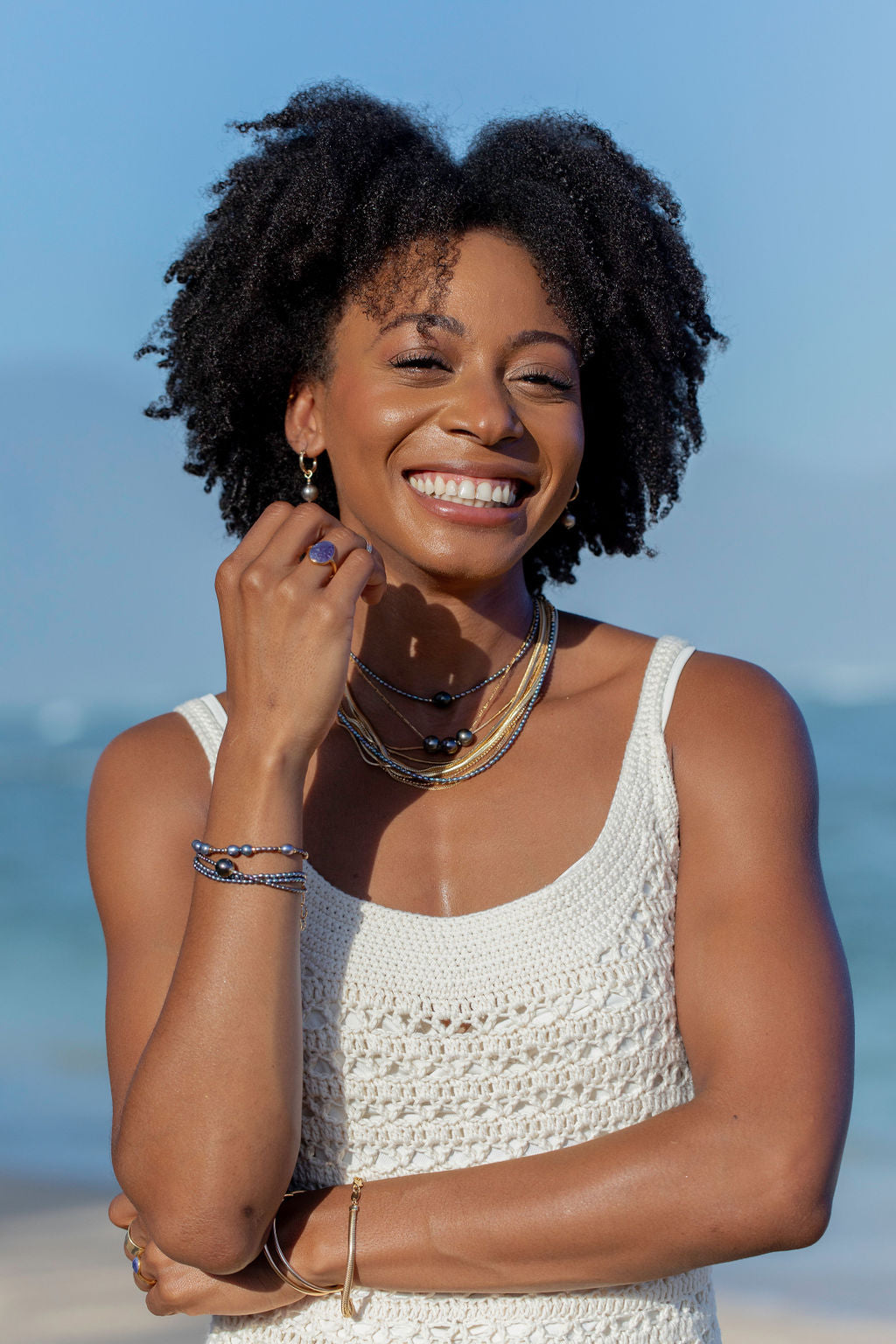 Genuine Tahitian Pearl Choker Necklace - Gold Kaimalie