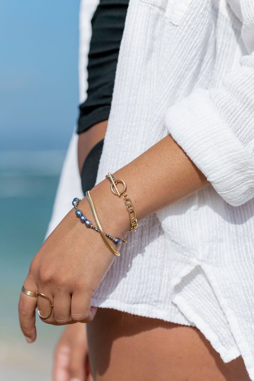 Gold Peacock Pearl Bead Bracelet - Hiwahiwa