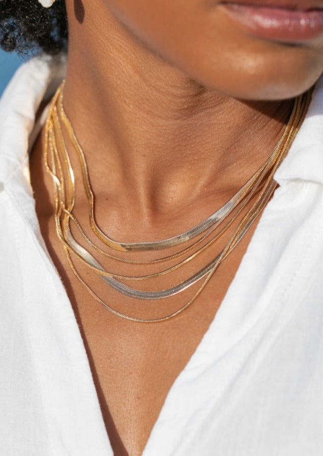 Gold Filled Herringbone Chain Necklace - Konani