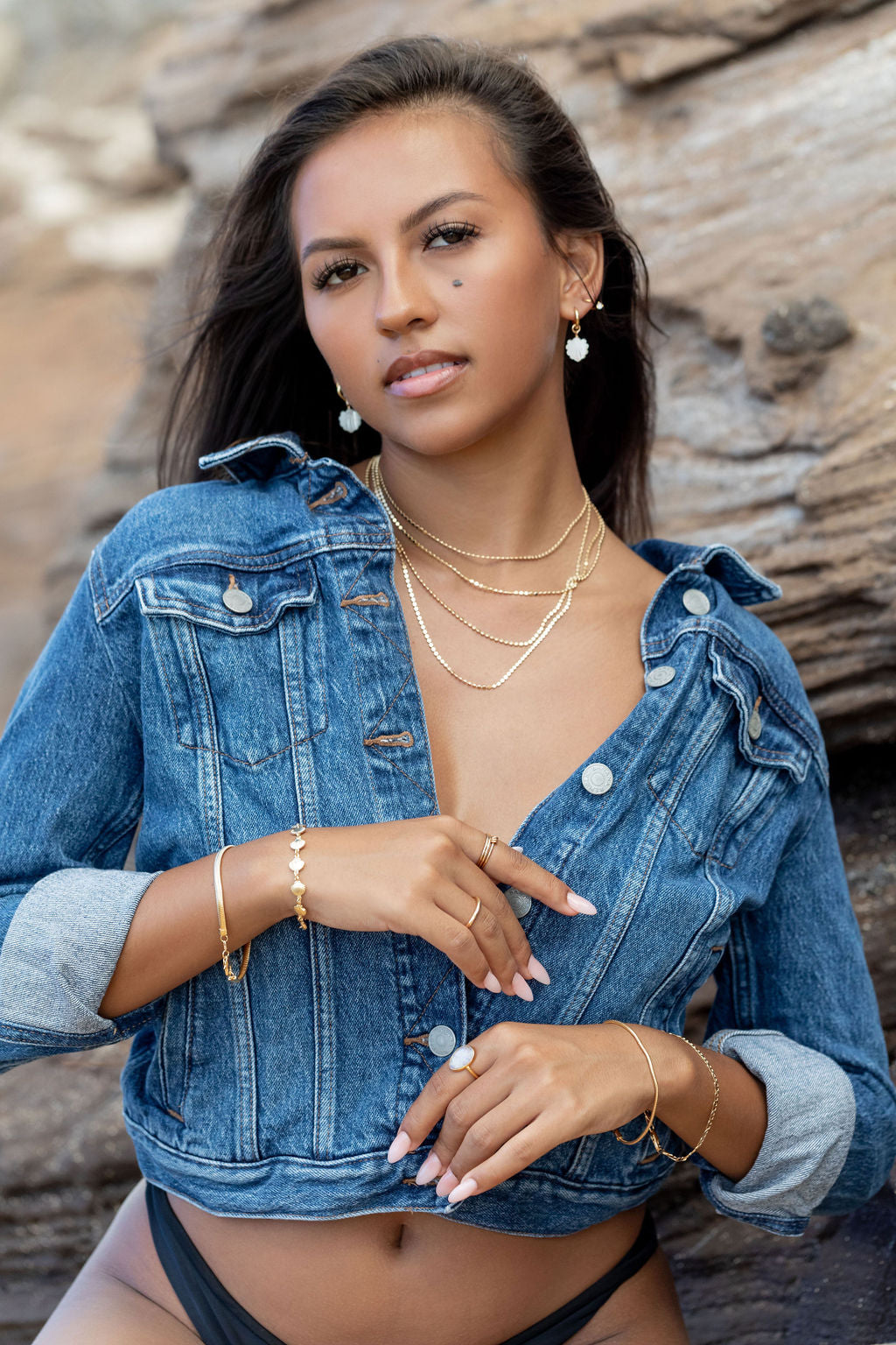 Gold Mother of Pearl Shell Charm Huggie Hoop Earrings - Lanikai