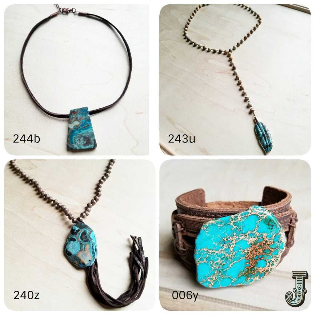 Genuine Leather Wide Cuff Bracelet w/ Regalite Slab 006y