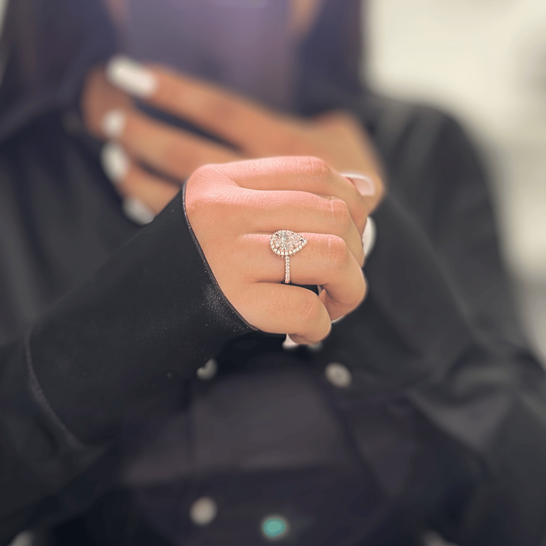 2.0ct Pear Cut Lab Blue Sapphire Halo Ring