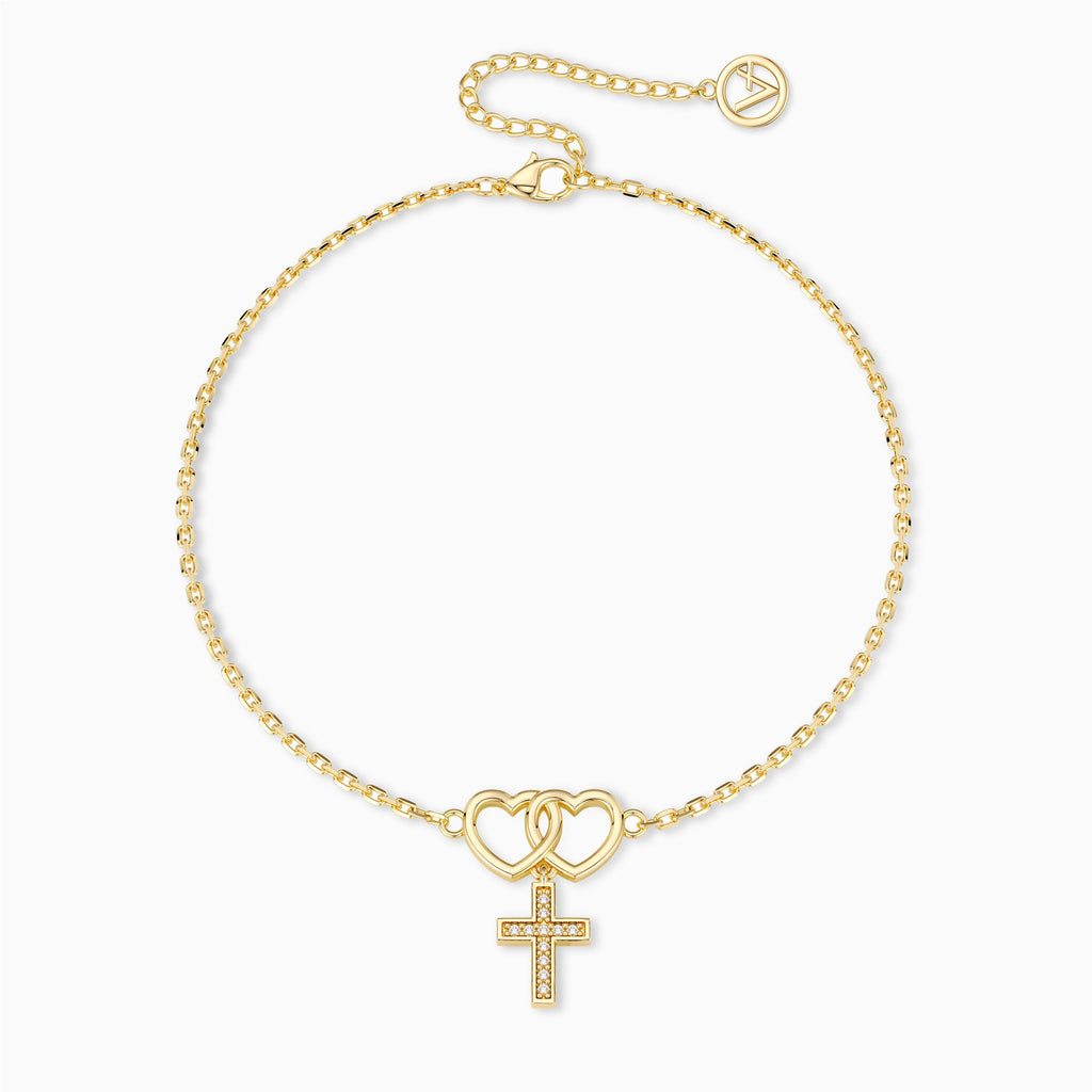 Double Heart Cross Bracelet