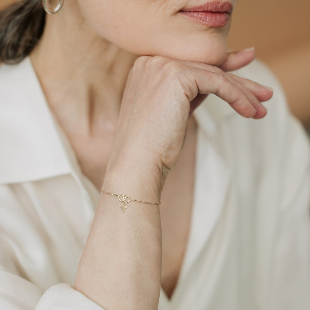 Double Heart Cross Bracelet