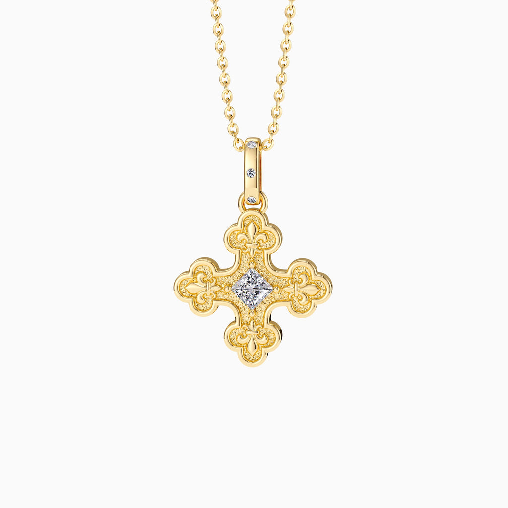 Byzantine Fleur De Lis Cross Pendant Necklace