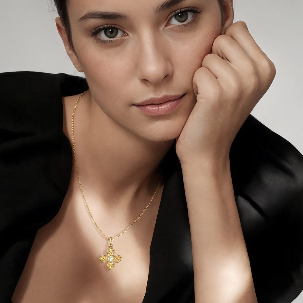 Byzantine Fleur De Lis Cross Pendant Necklace