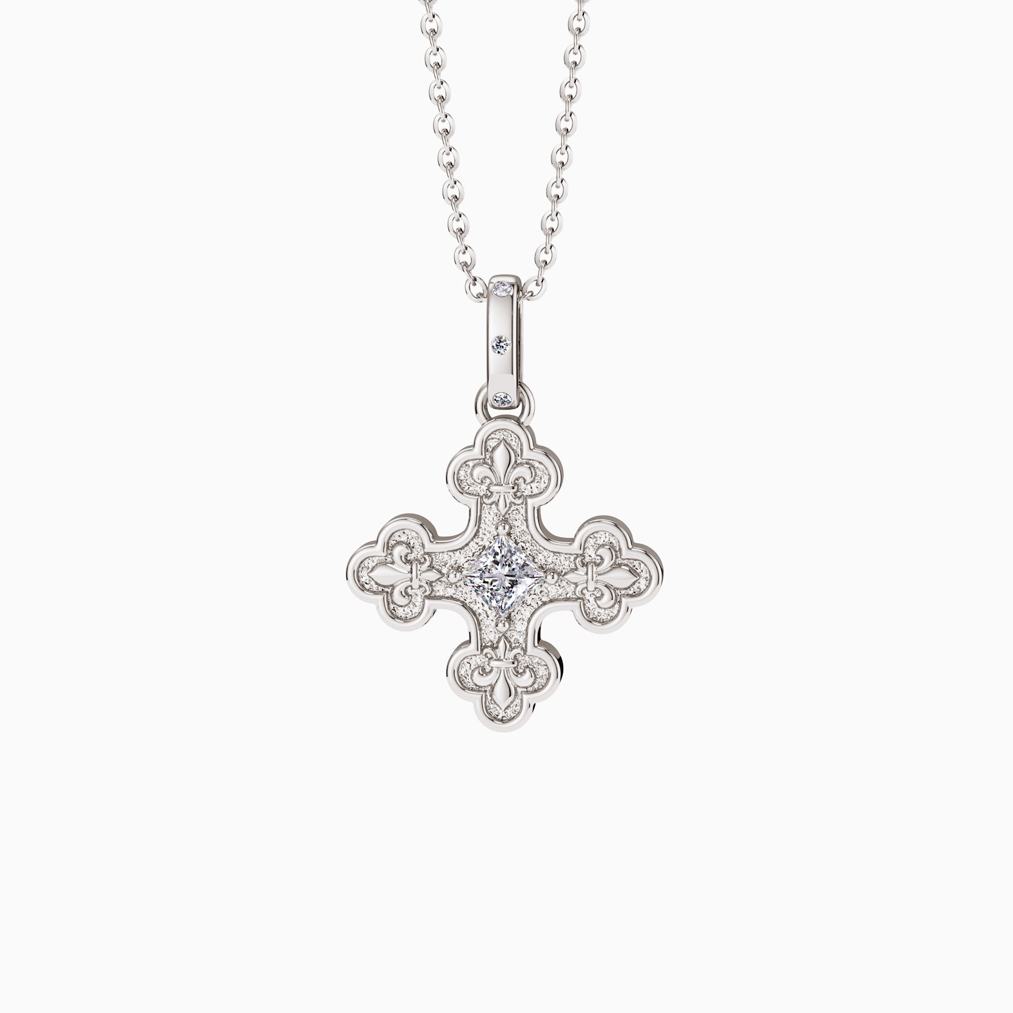 Byzantine Fleur De Lis Cross Pendant Necklace