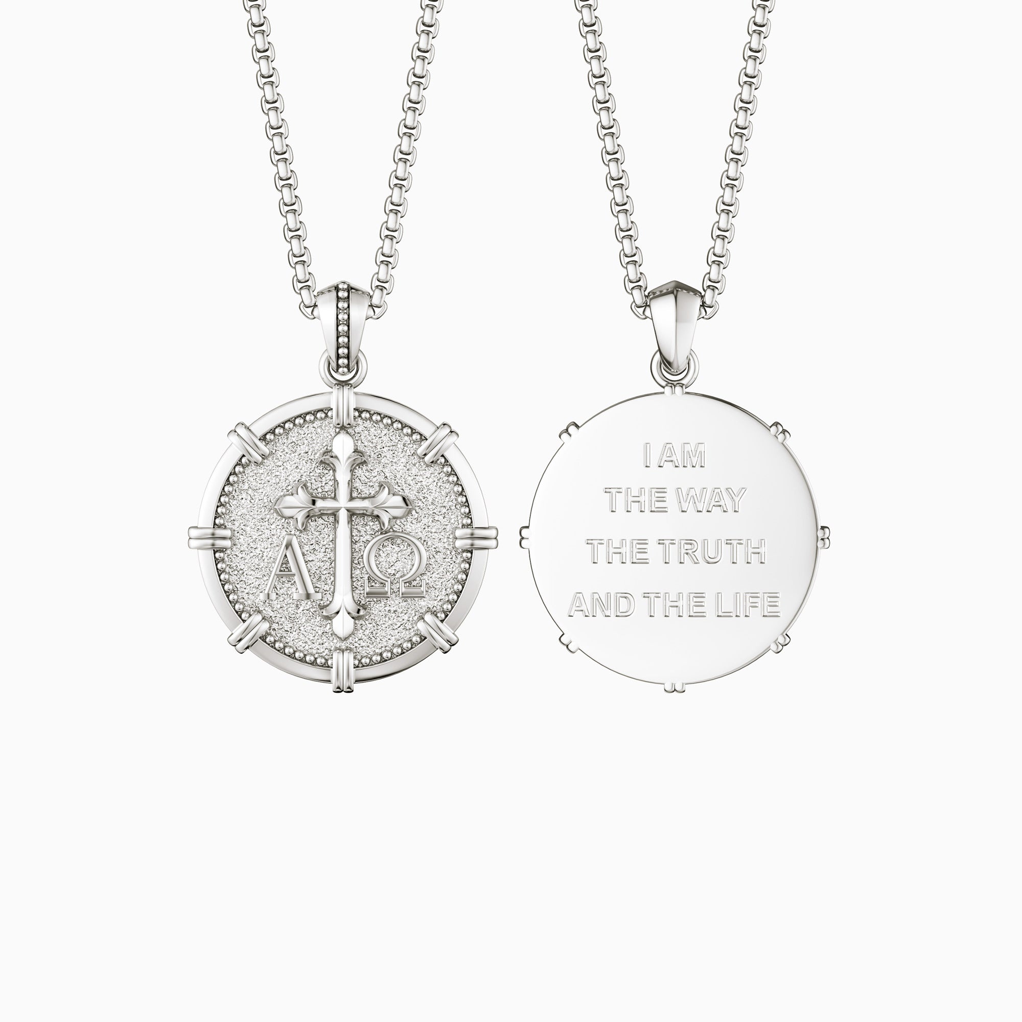 Alpha Omega Fleur-de-Lis Cross Medallion Necklace