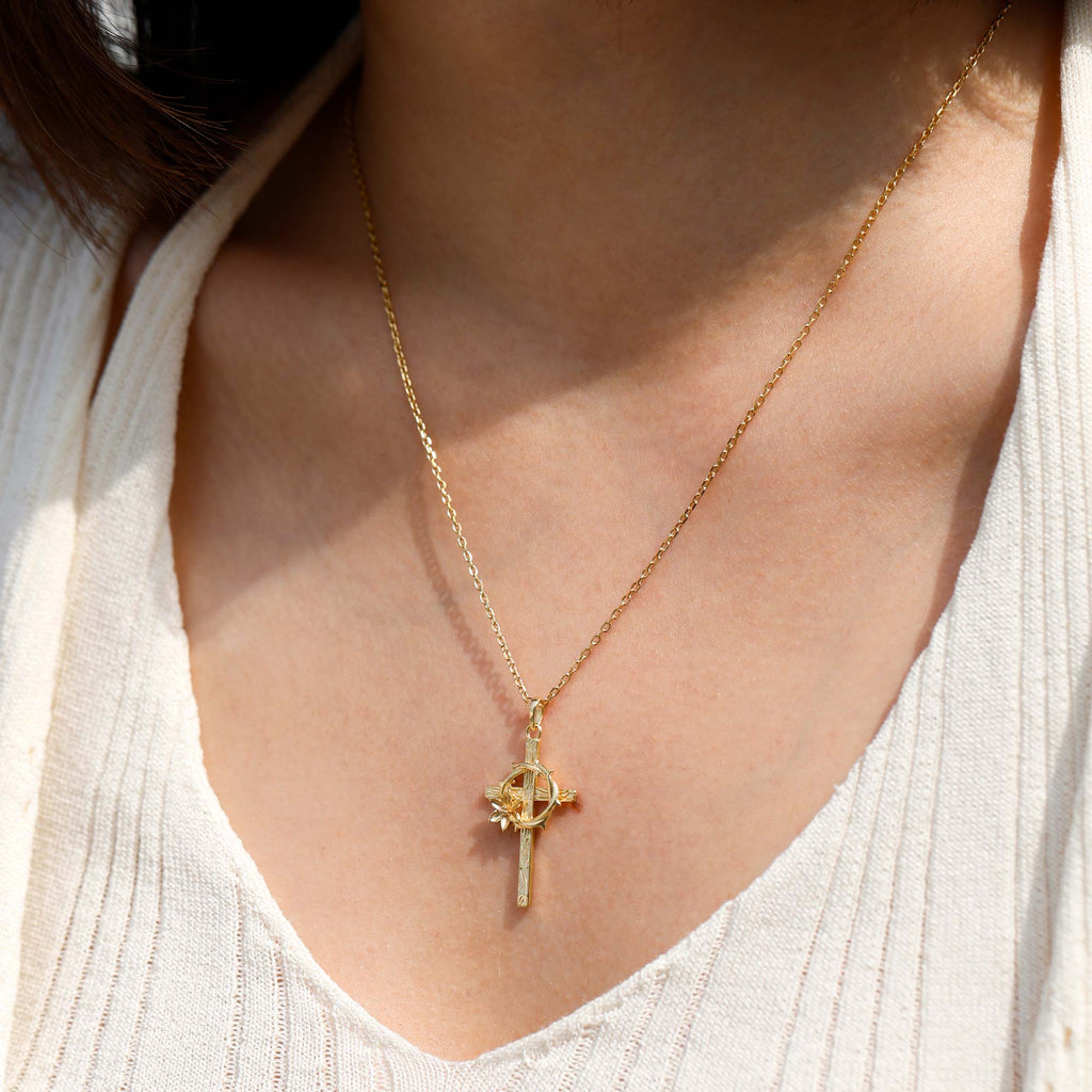Crown of Thorns Lily Cross Pendant Necklace