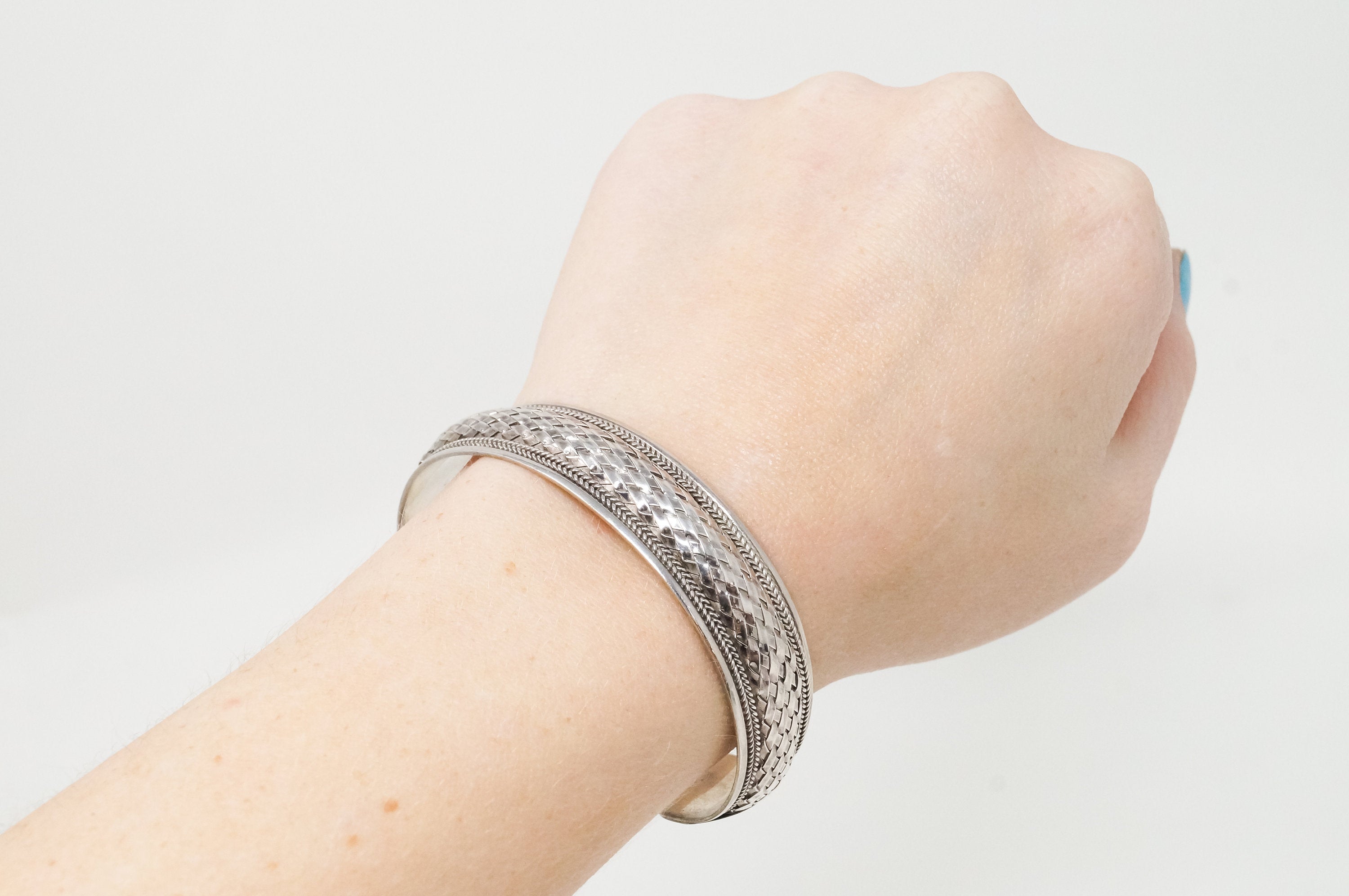 Vintage Designer FAS Basket Weave Braid Sterling Silver Southwestern Bracelet