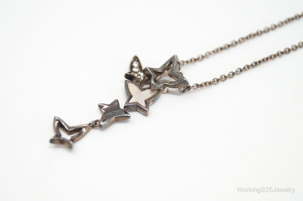 Folli Follie Mother Of Pearl Cubic Zirconia Butterflies Sterling Silver Necklace