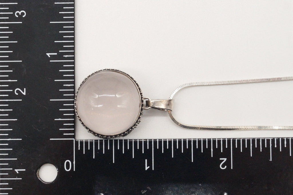 Vintage Large Rose Quartz Sterling Silver Necklace