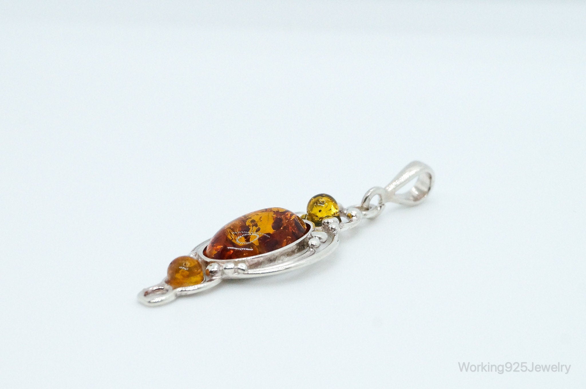 Vintage Multi Type Amber Sterling Silver Necklace Pendant