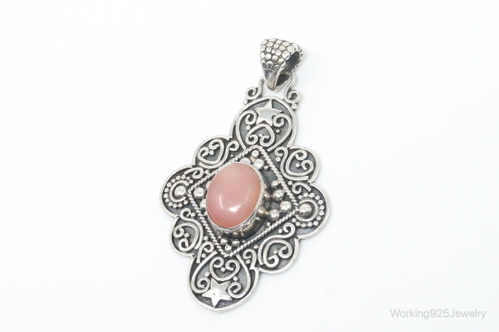 Vintage Pink Gemstone Bali Style Sterling Silver Dangle Pendant