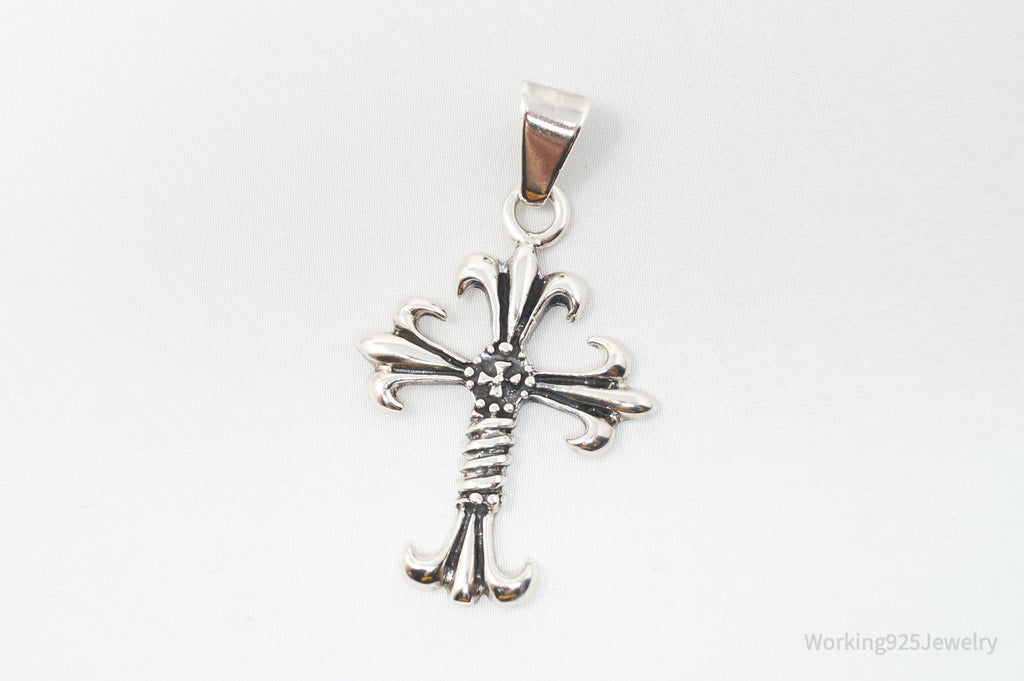 Vintage Large Cross Sterling Silver Necklace Pendant