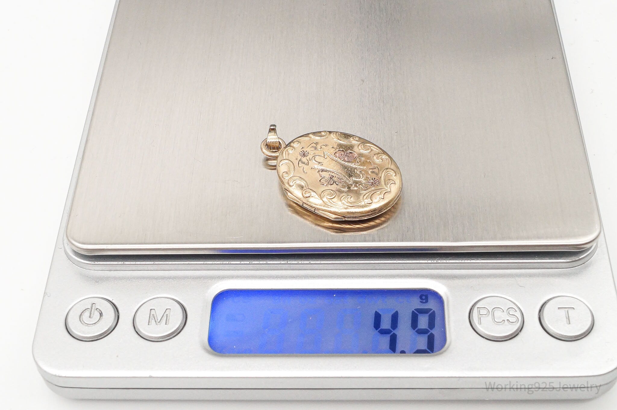 Antique 12K Gold Filled Floral Etched Locket Pendant